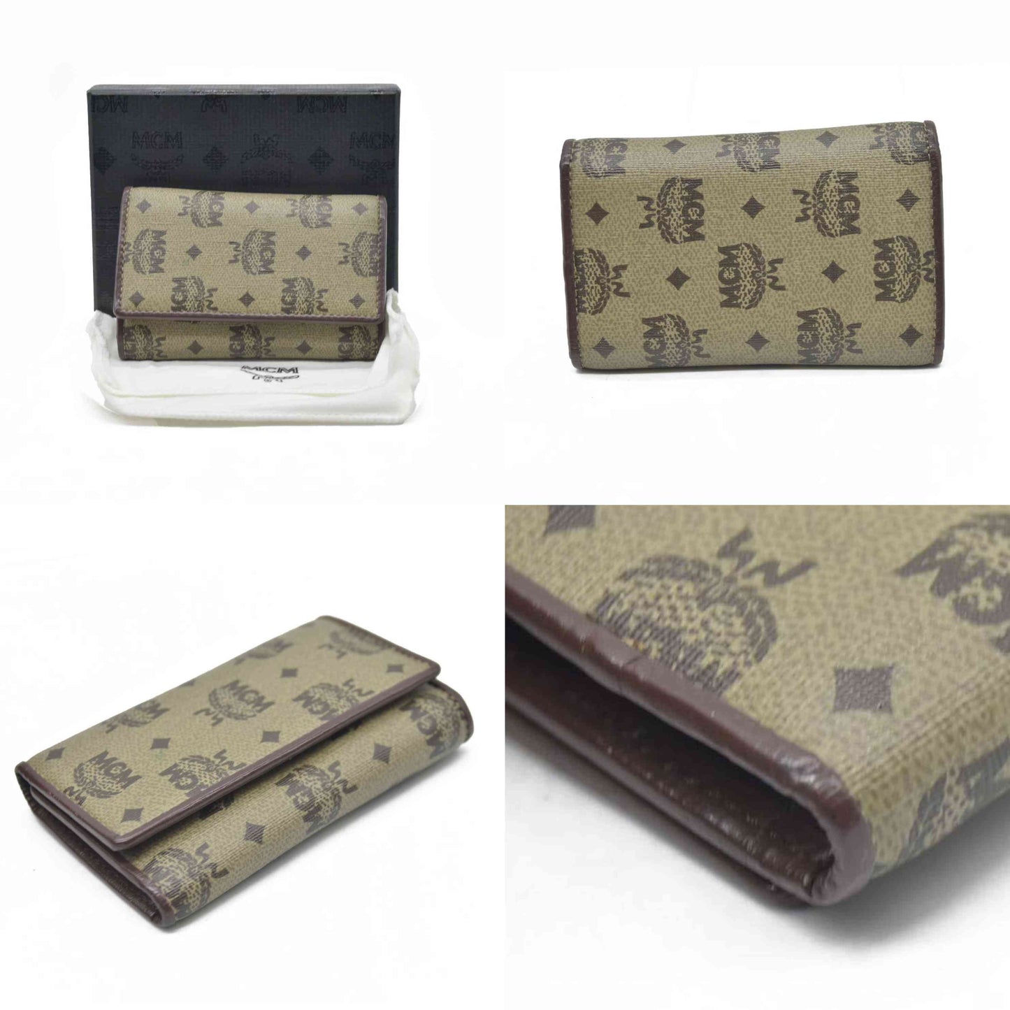 $380 MCM Logo Visetos PVC Leather 6 Ring Key Case Beige
