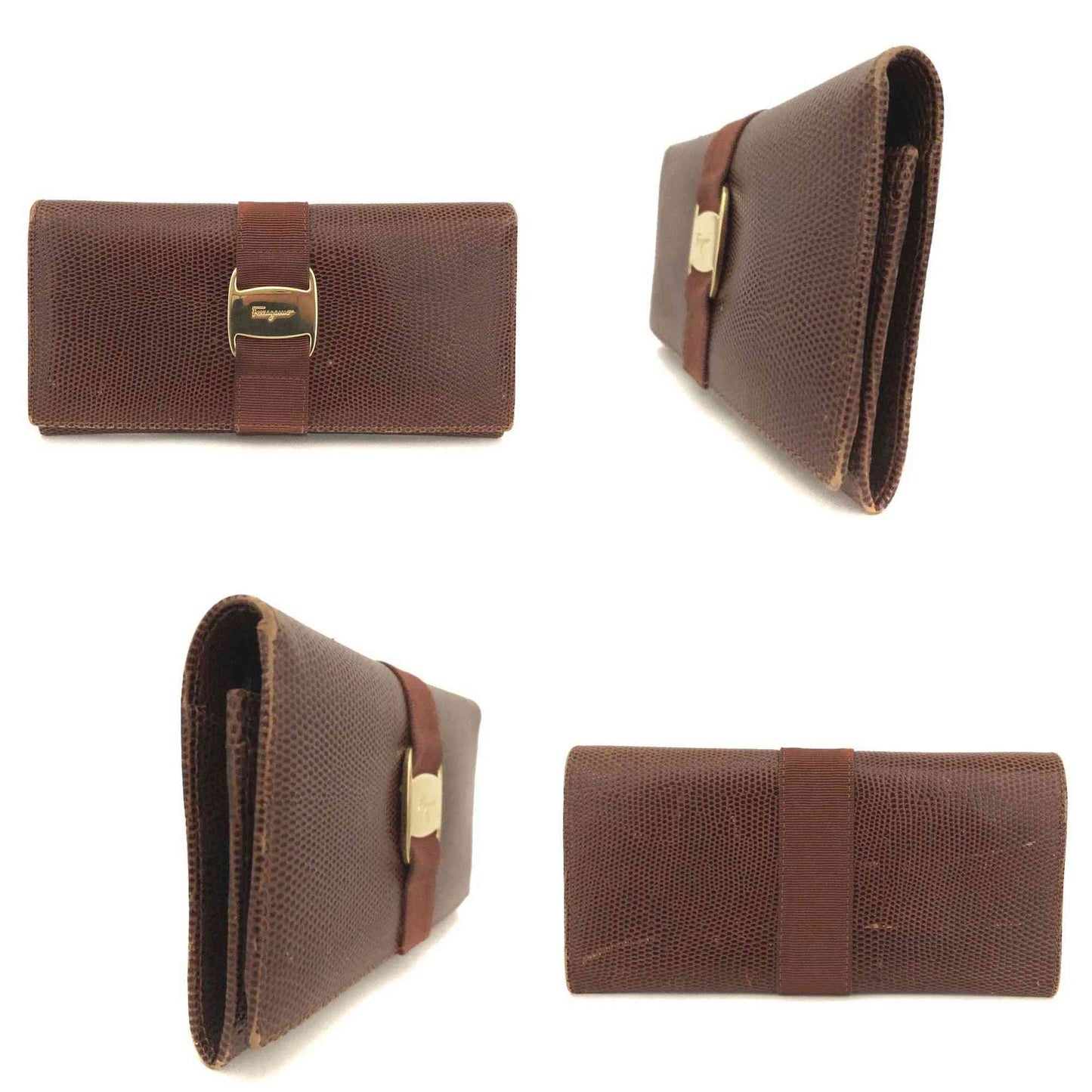 $650 Ferragamo Vara Bow Leather Continental Wallet Brown
