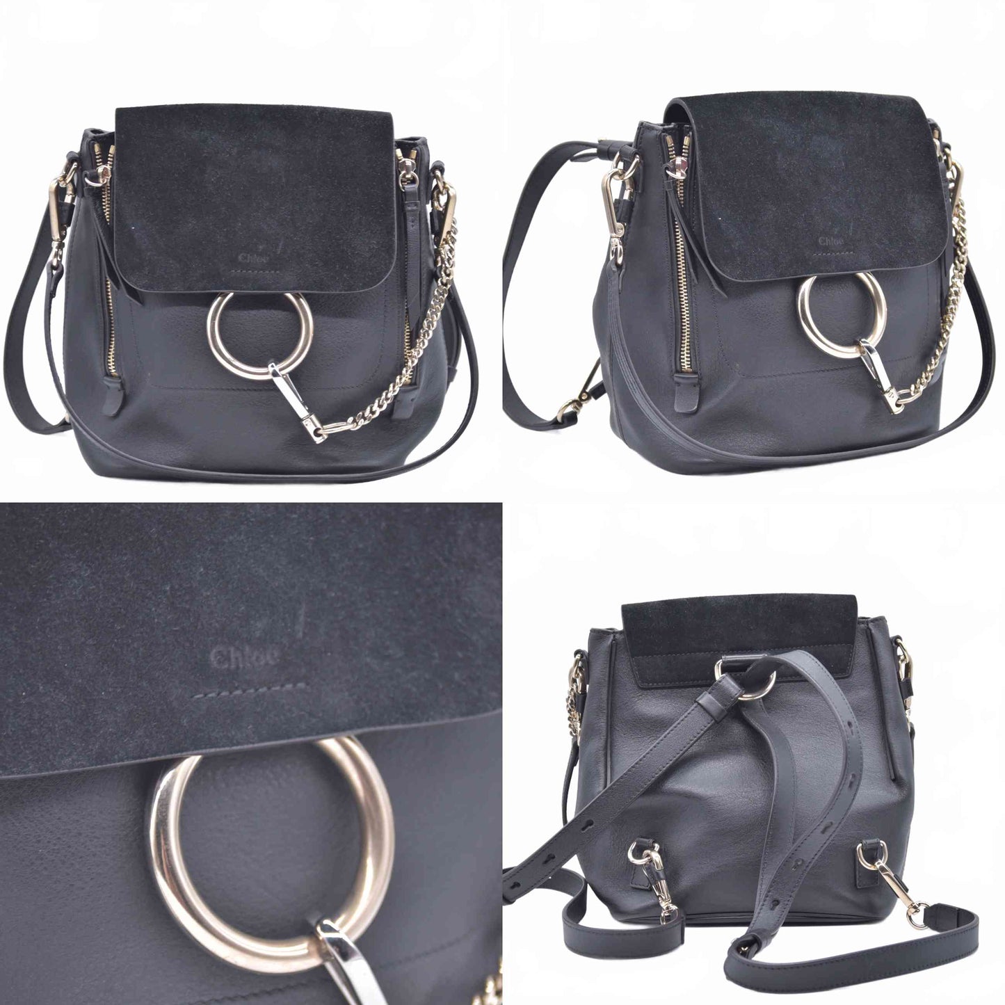 $1990 Chloe Suede Calfskin Medium Faye Backpack Black CONSIGNMENT