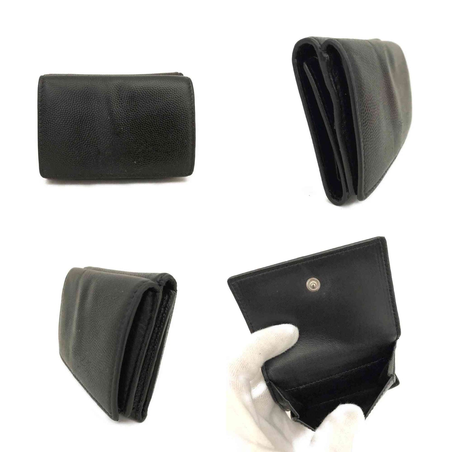 Saint Laurent Leather Trifold Wallet Black