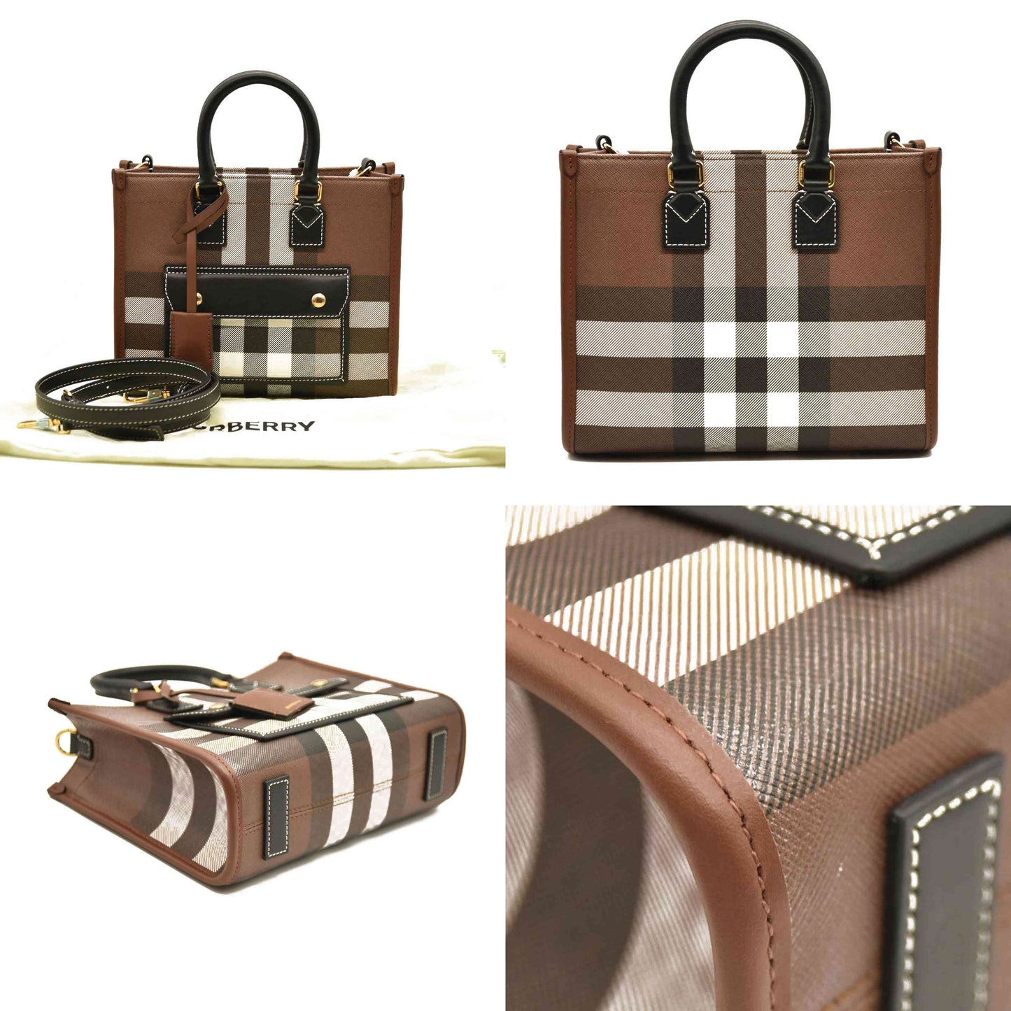 Burberry  E-Canvas Check Calfskin Mini Freya Tote Dark Birch Brown