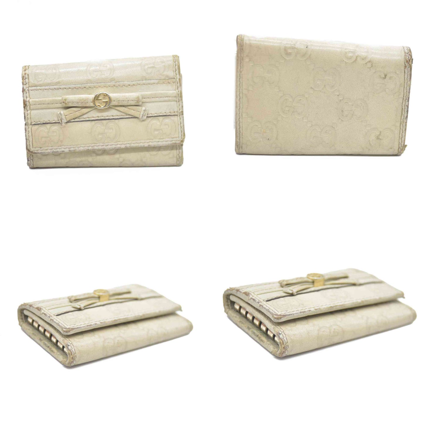 GUCCI Ssima Ribbon GG Logo Leather 6 Rings Key Case Ivory