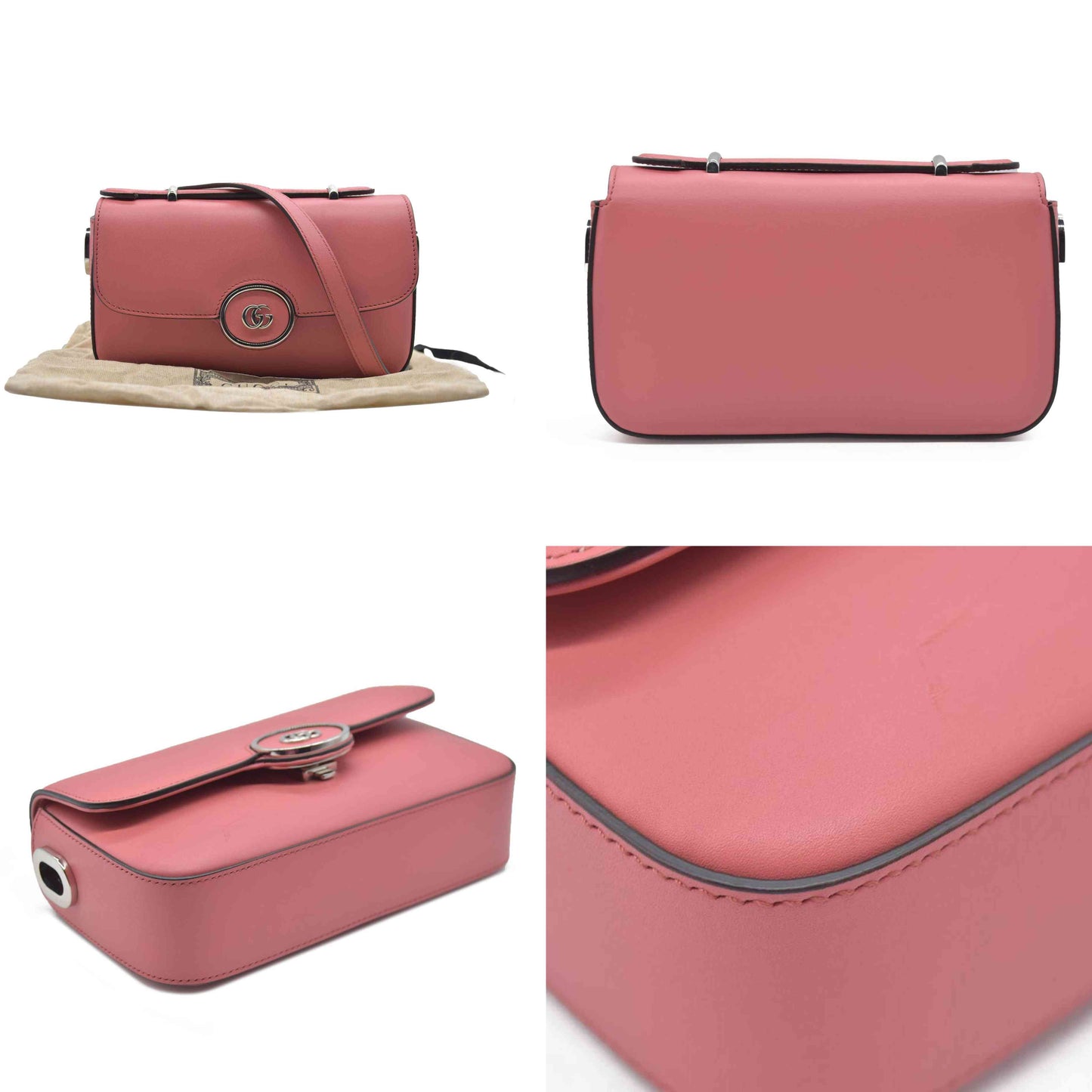 $2980 Gucci Senna Calfskin Petite GG Top Handle Shoulder Bag Pink