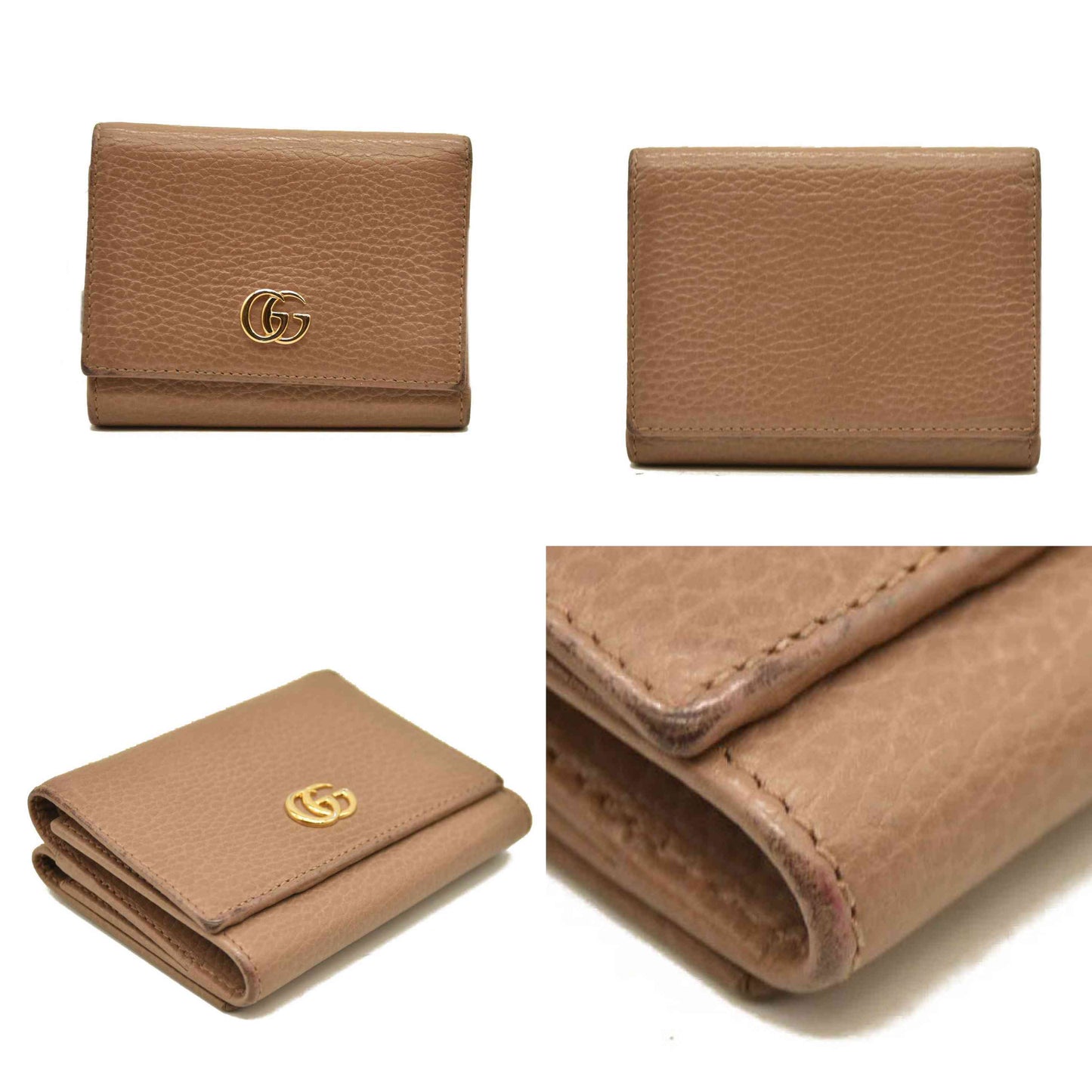 GUCCI GG Marmont Leather Compact Trifold Wallet Beige
