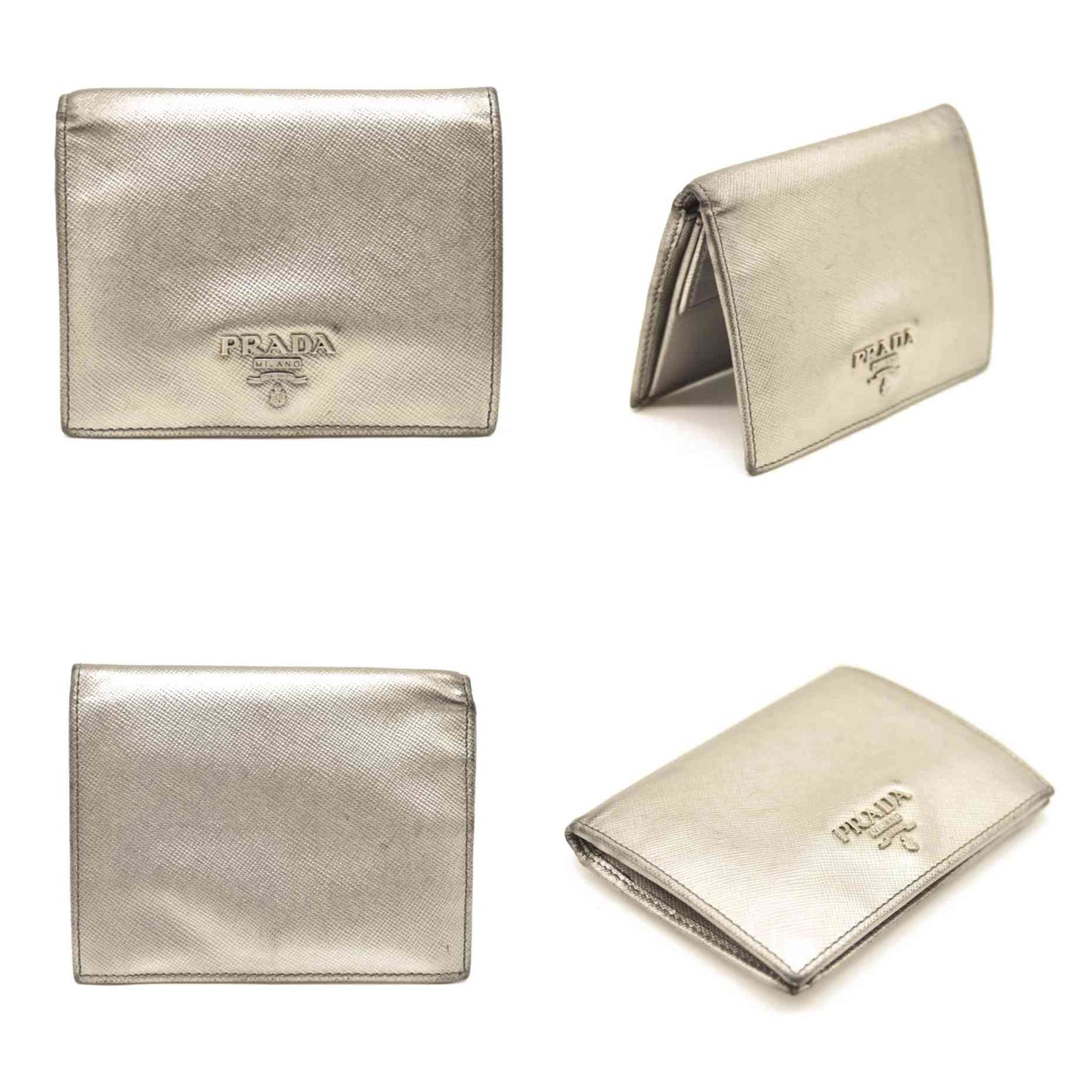 Prada Saffiano Metal Bi-Fold Wallet Metallic Silver