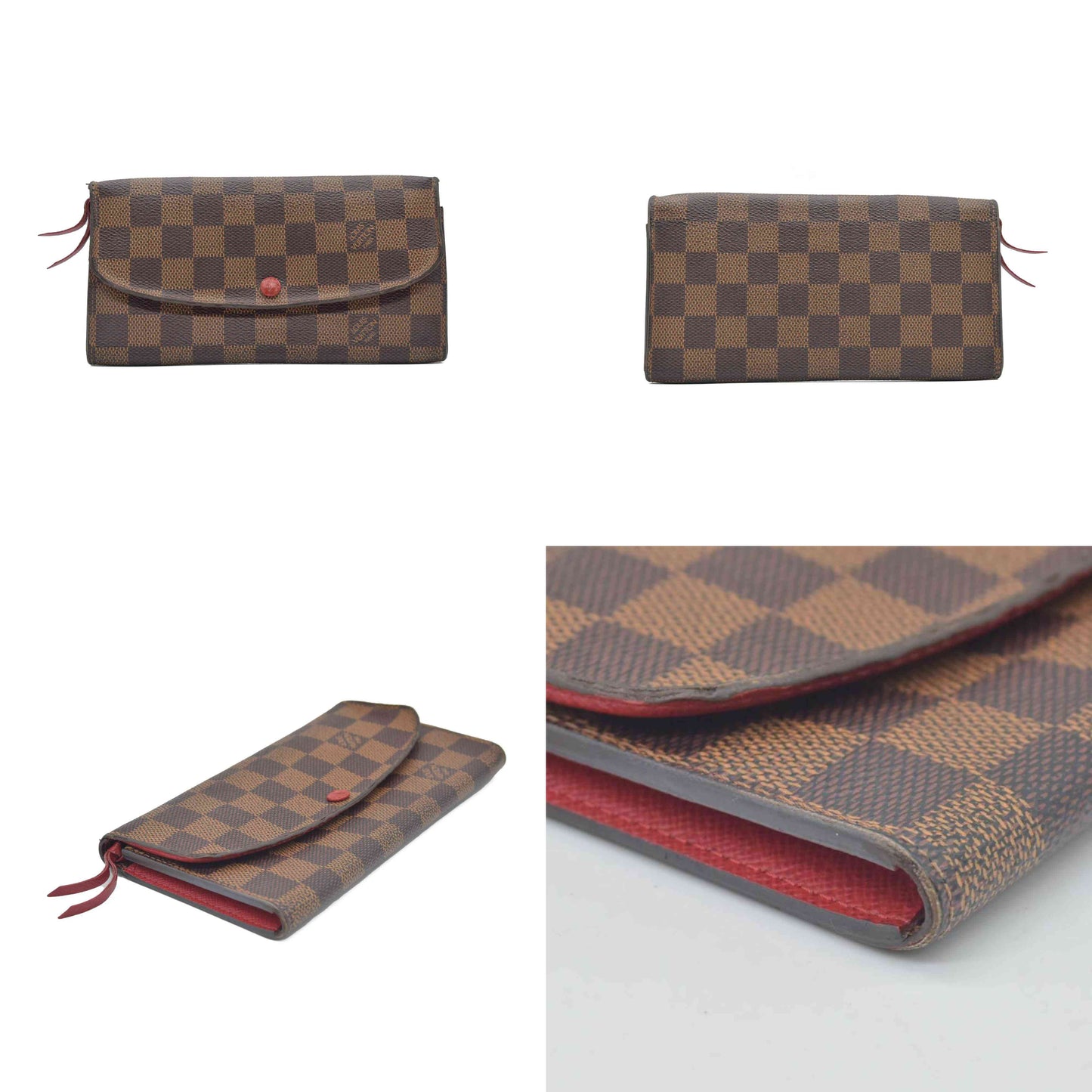$615 2016 Louis Vuitton Damier Ebene Emilie Wallet Red CONSIGNMENT TA1196