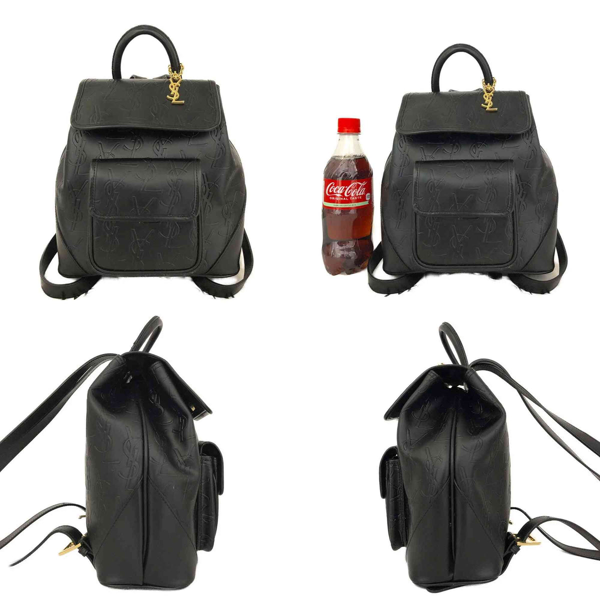 $2150 Yves Saint Laurent Cassandra Embossed Leather Backpack Black