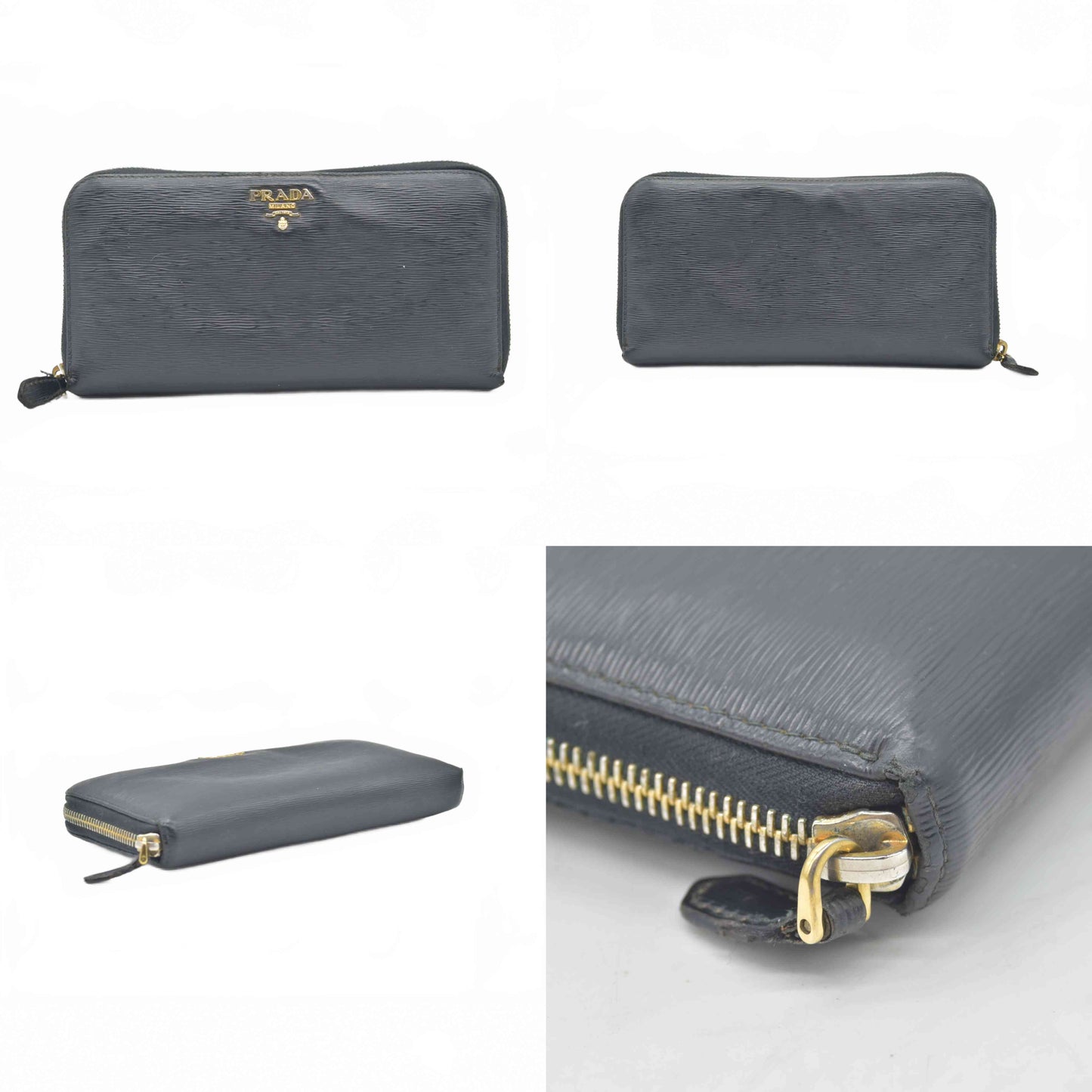 $1070 PRADA Vitello Move Bi-Color Zip Around Wallet Black