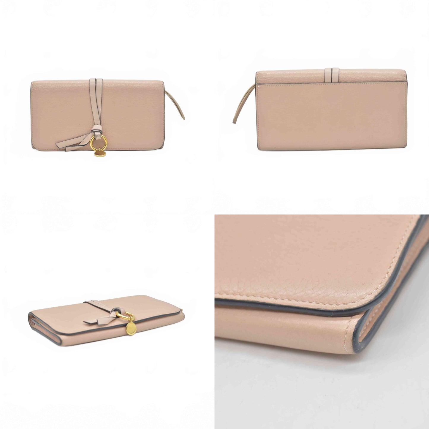 $535 Chloe Alphabet Leather Long Bifold Wallet Purse Beige