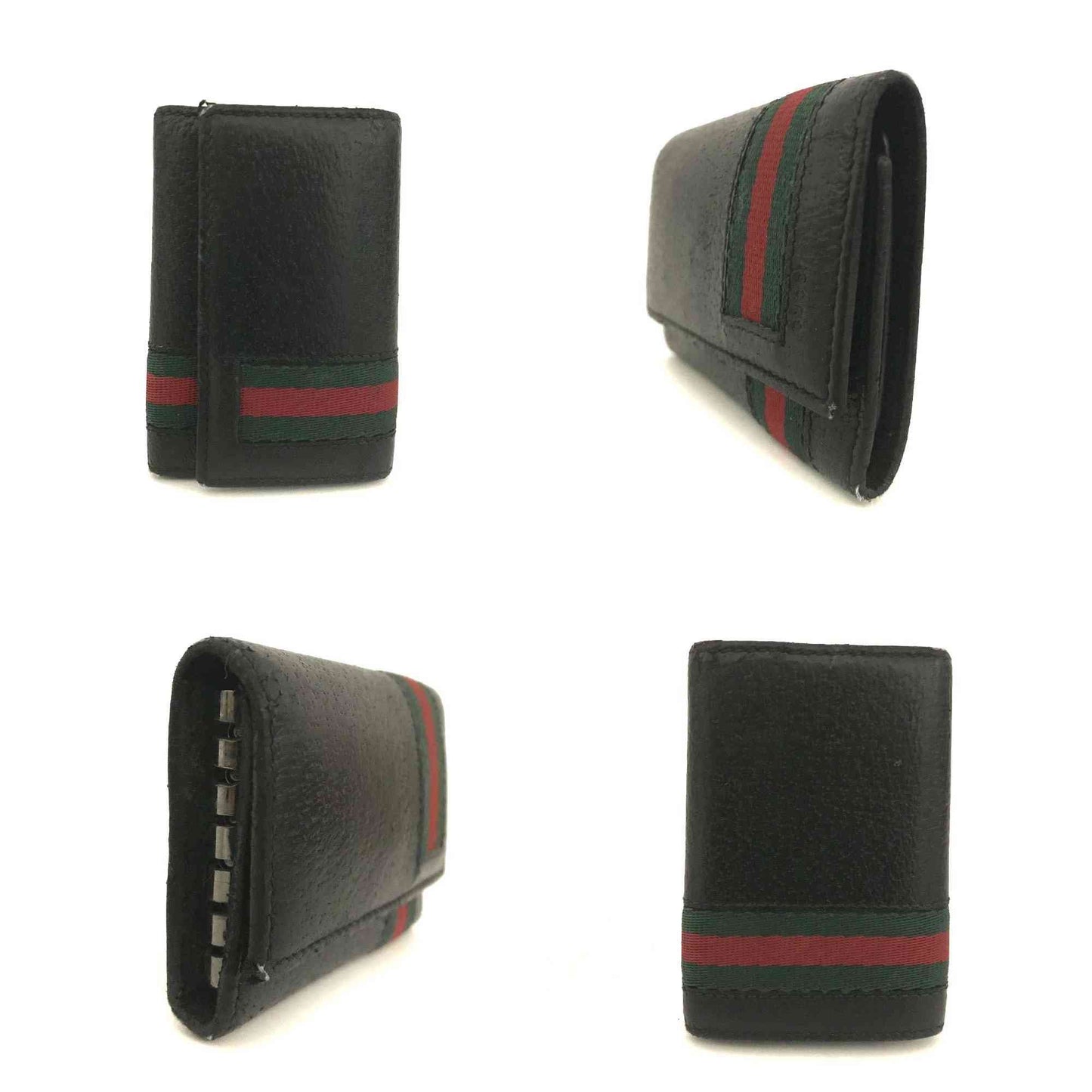 $350 GUCCI Sherry Line Leather 6 Ring Key Case Black