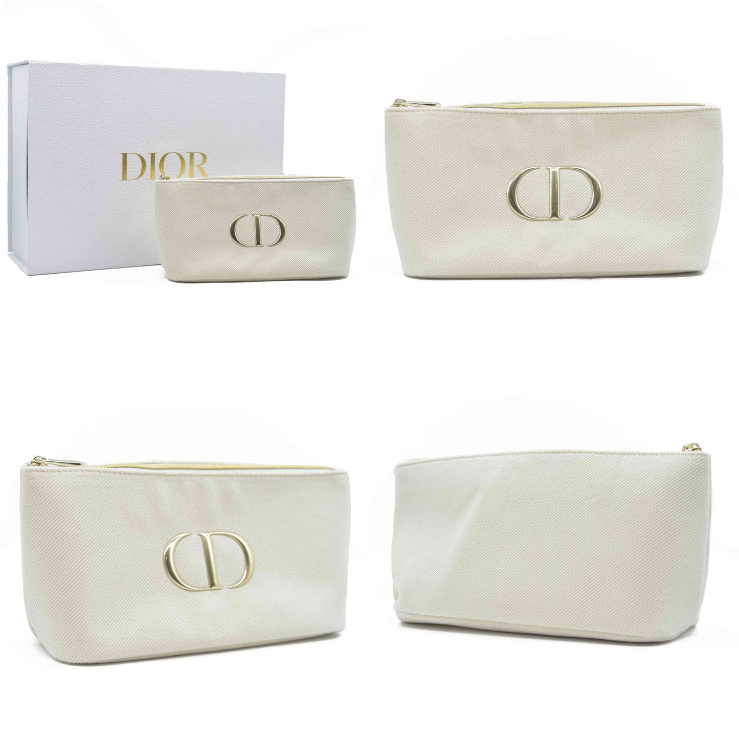 Dior GWP Cosmetic Pouch – Cream Canvas with Gold CD Logo
