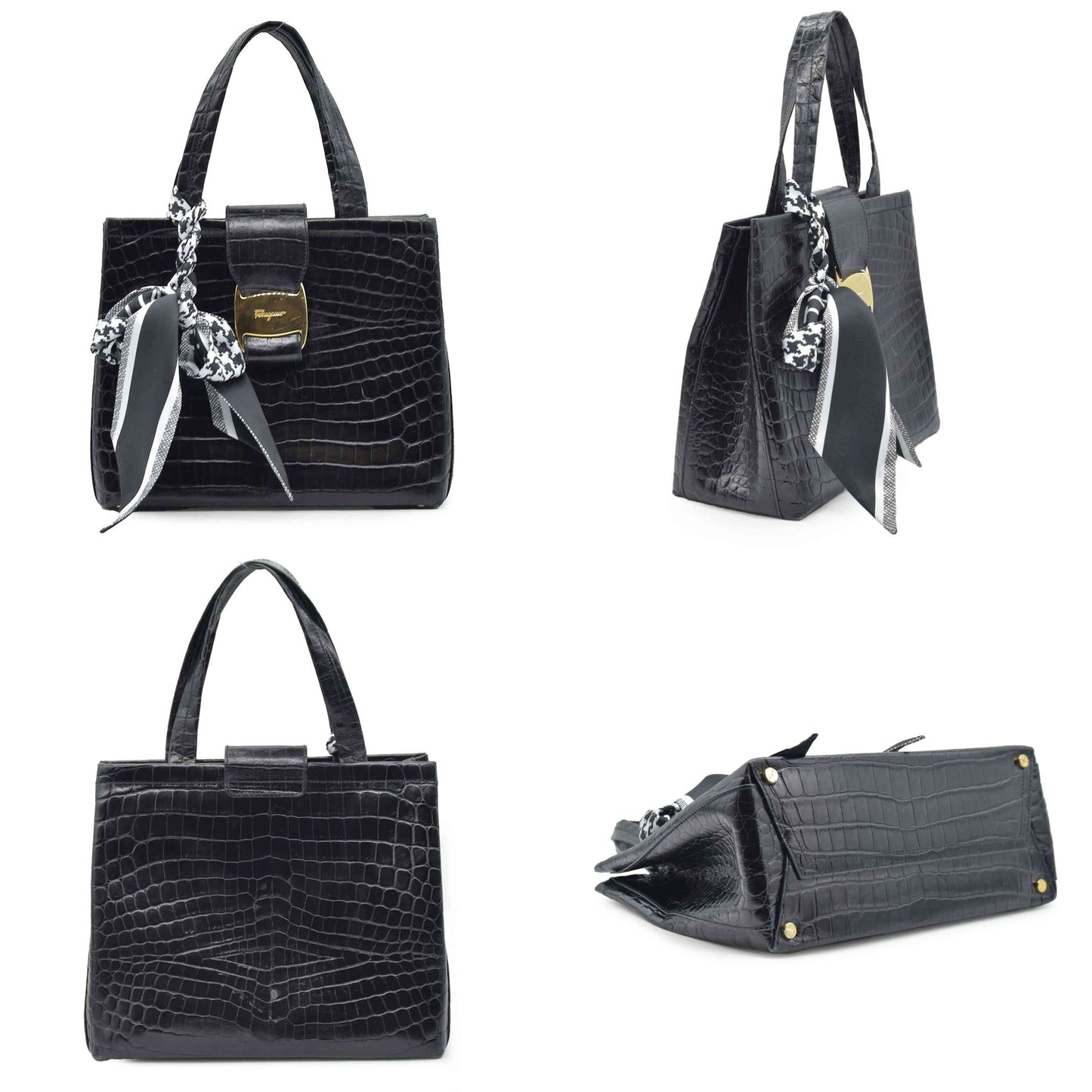 $1200 Salvatore Ferragamo Vara Embossed Leather Shoulder Bag in Black CONSIGNMENT