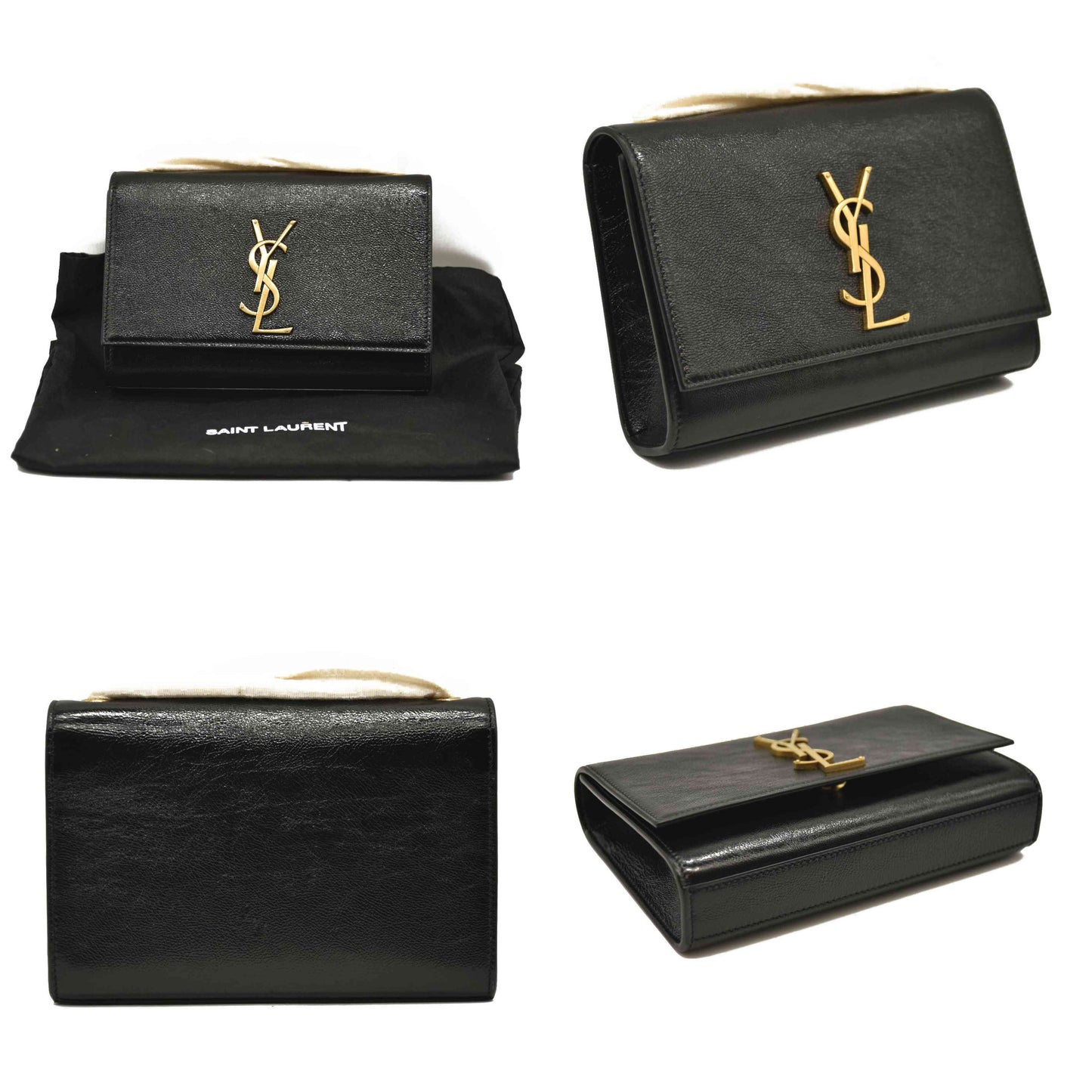 SAINT LAURENT  Grain De Poudre Medium Classic Monogram Kate Satchel Black