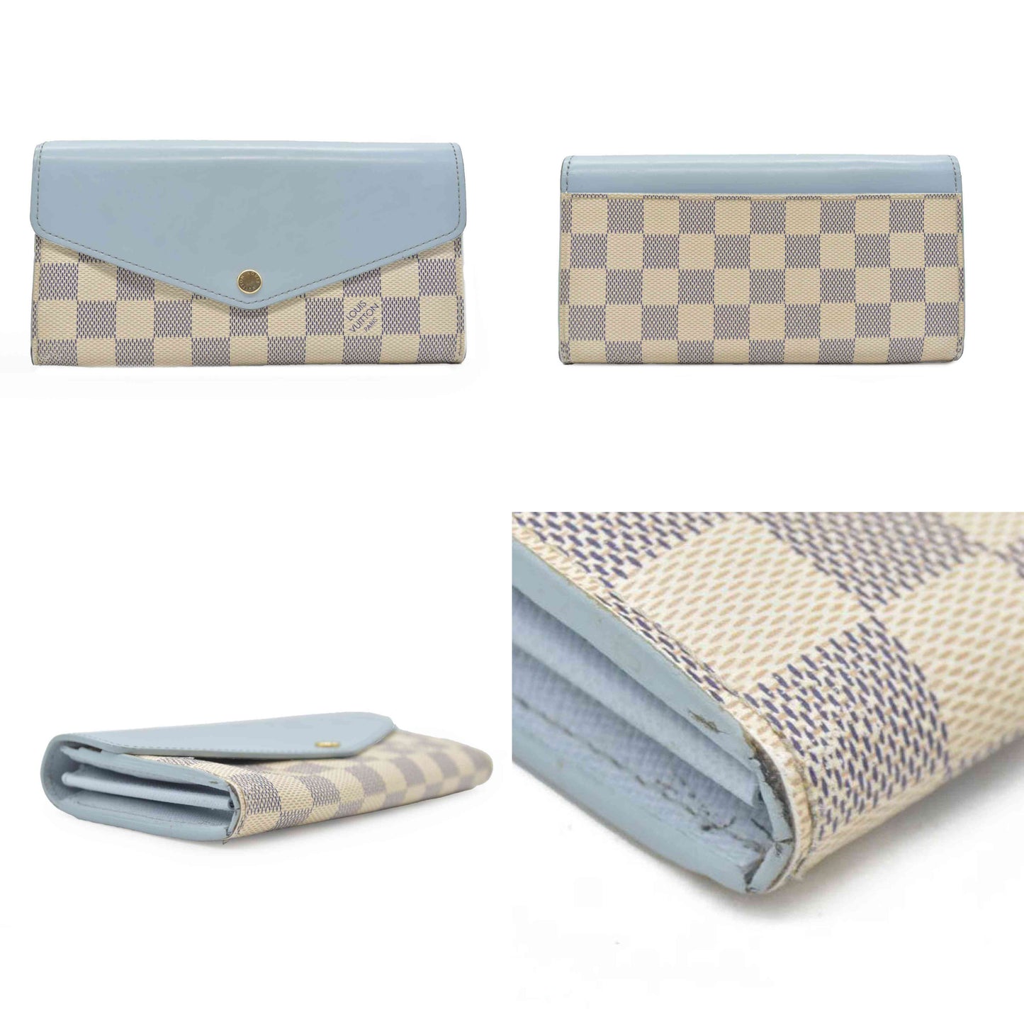 $830 Louis Vuitton Bleu Olympe Damier Azur Canvas Sarah NM3 Wallet