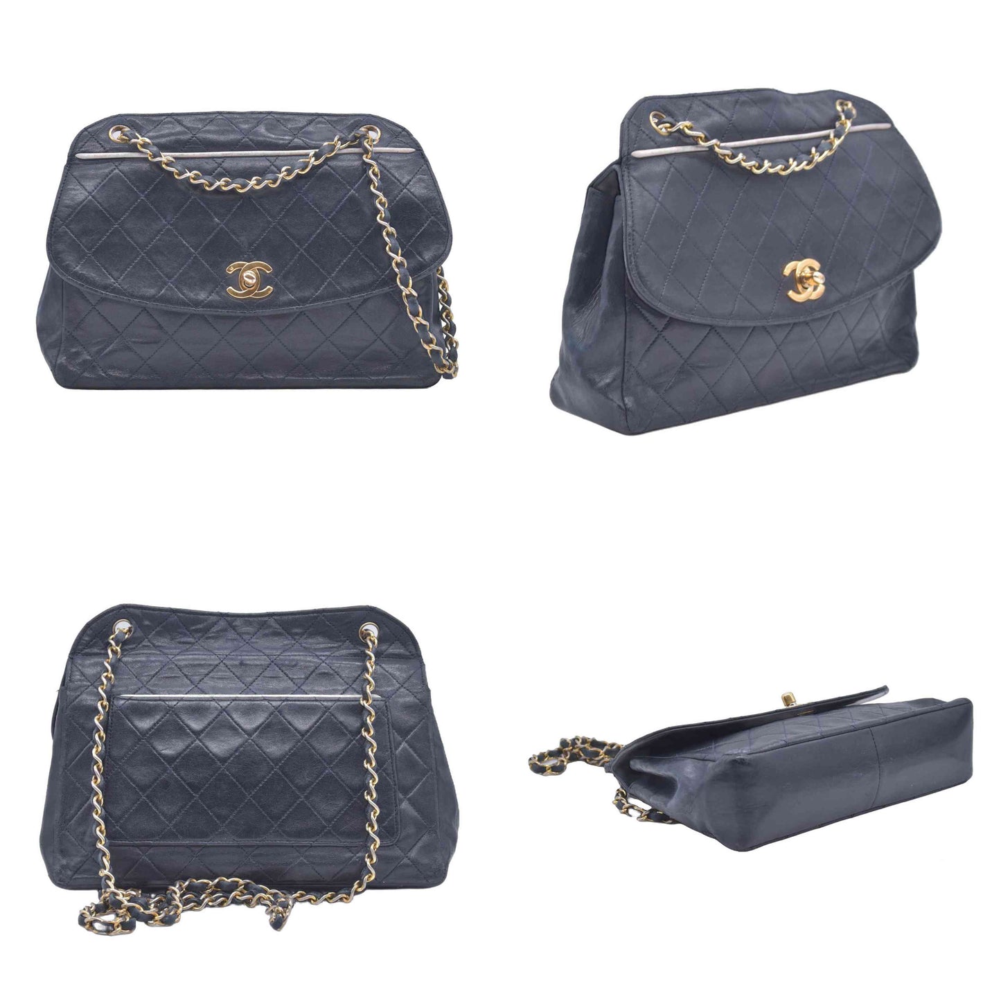 $4600 Chanel 1989-1991 Navy Lambskin Quilted Flap Bag 24k Gold Hardware CONSIGNMENT
