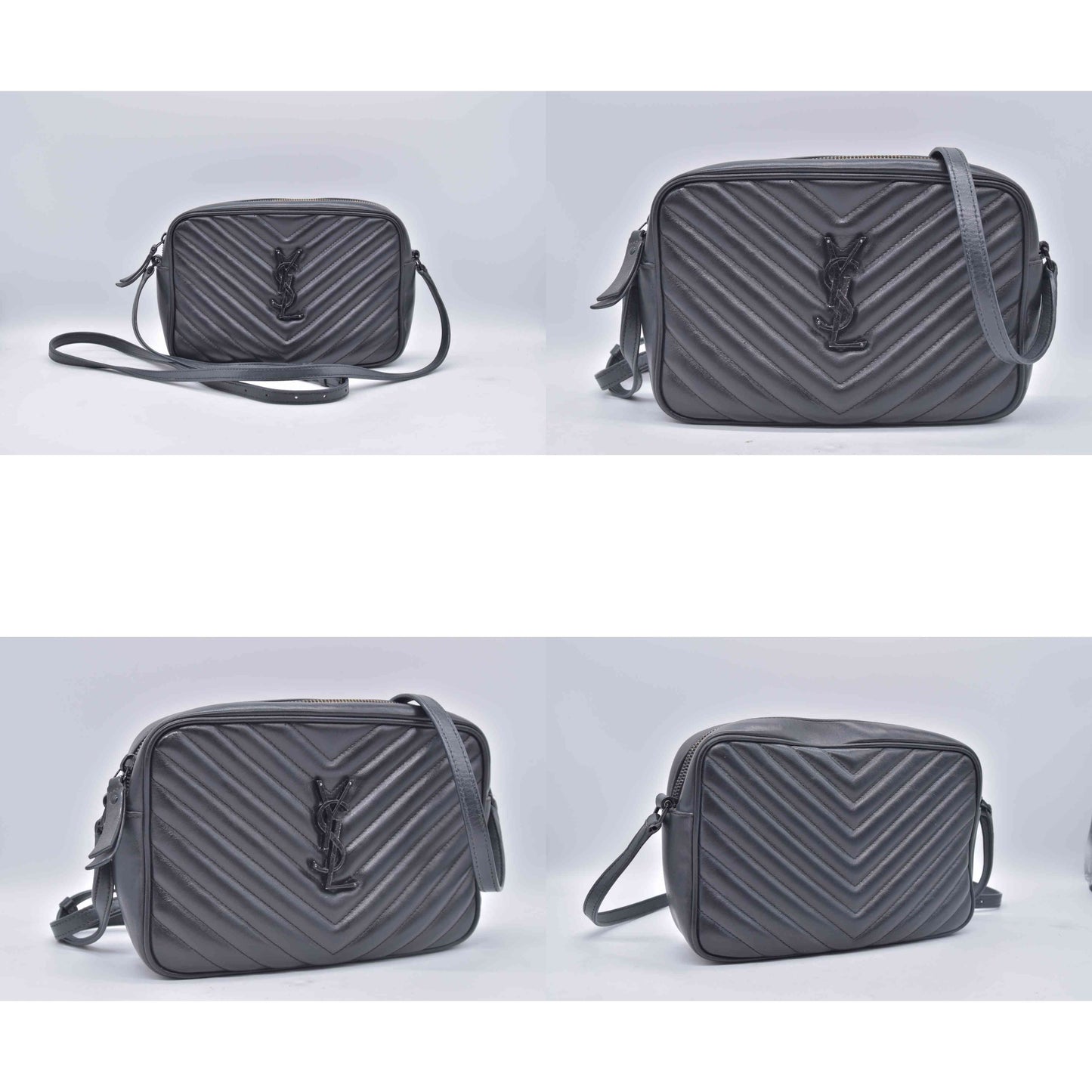 $1890 Saint Laurent Calfskin Matelasse Monogram Monochrome Lou Camera Bag Black
