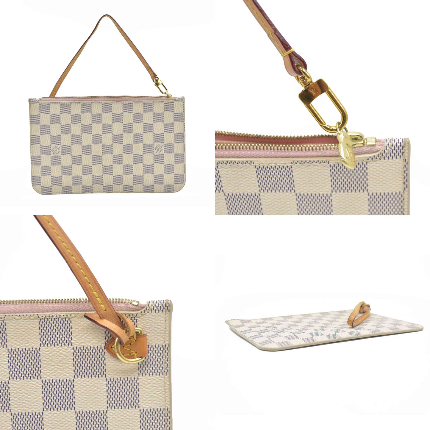 AUCTION $800 Louis Vuitton  Damier Azur Neverfull MM GM Pochette Rose Ballerine