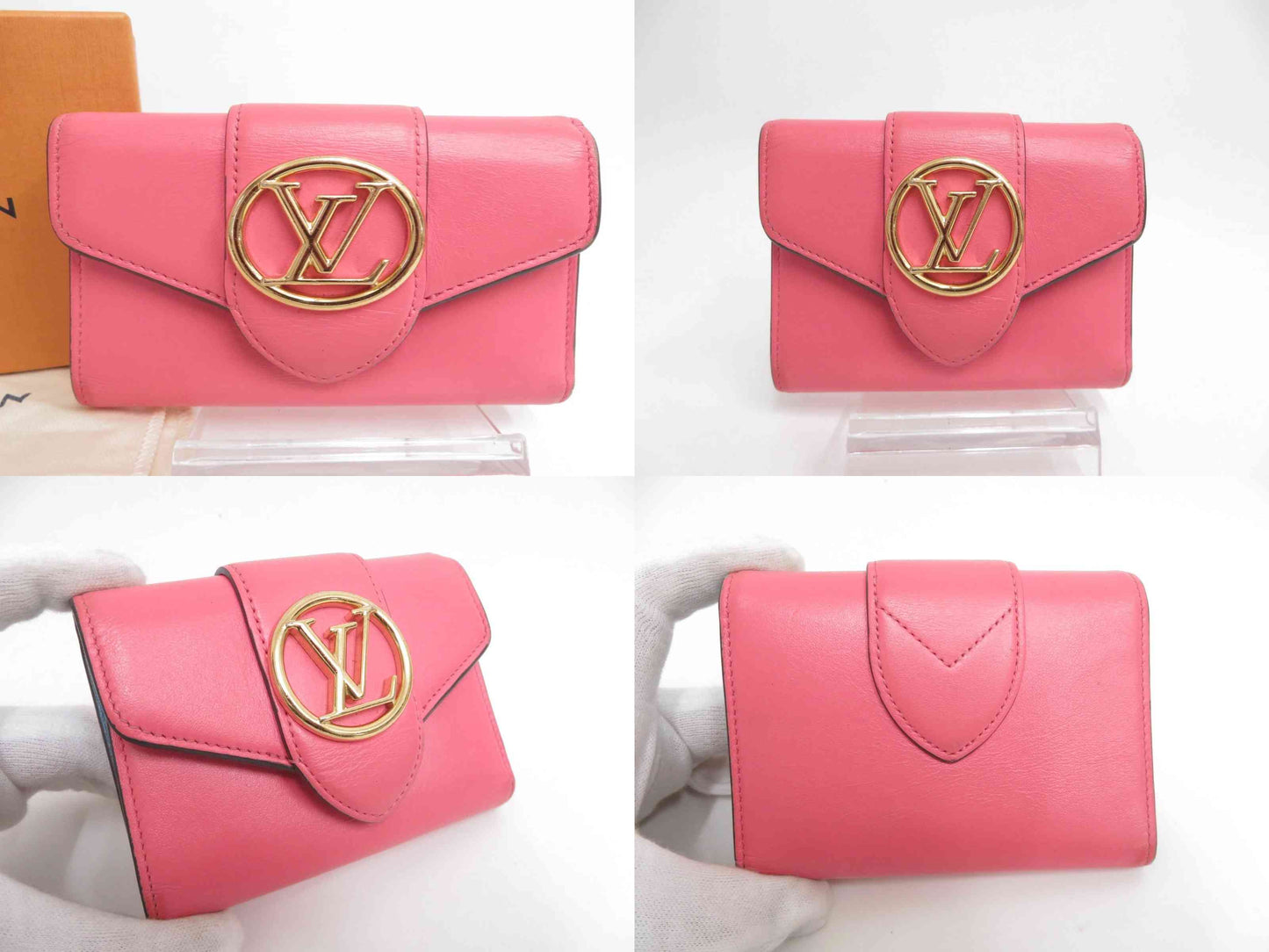 $965 2020 LOUIS VUITTON Smooth Calfskin LV Pont 9 Compact Wallet Pink FH2230
