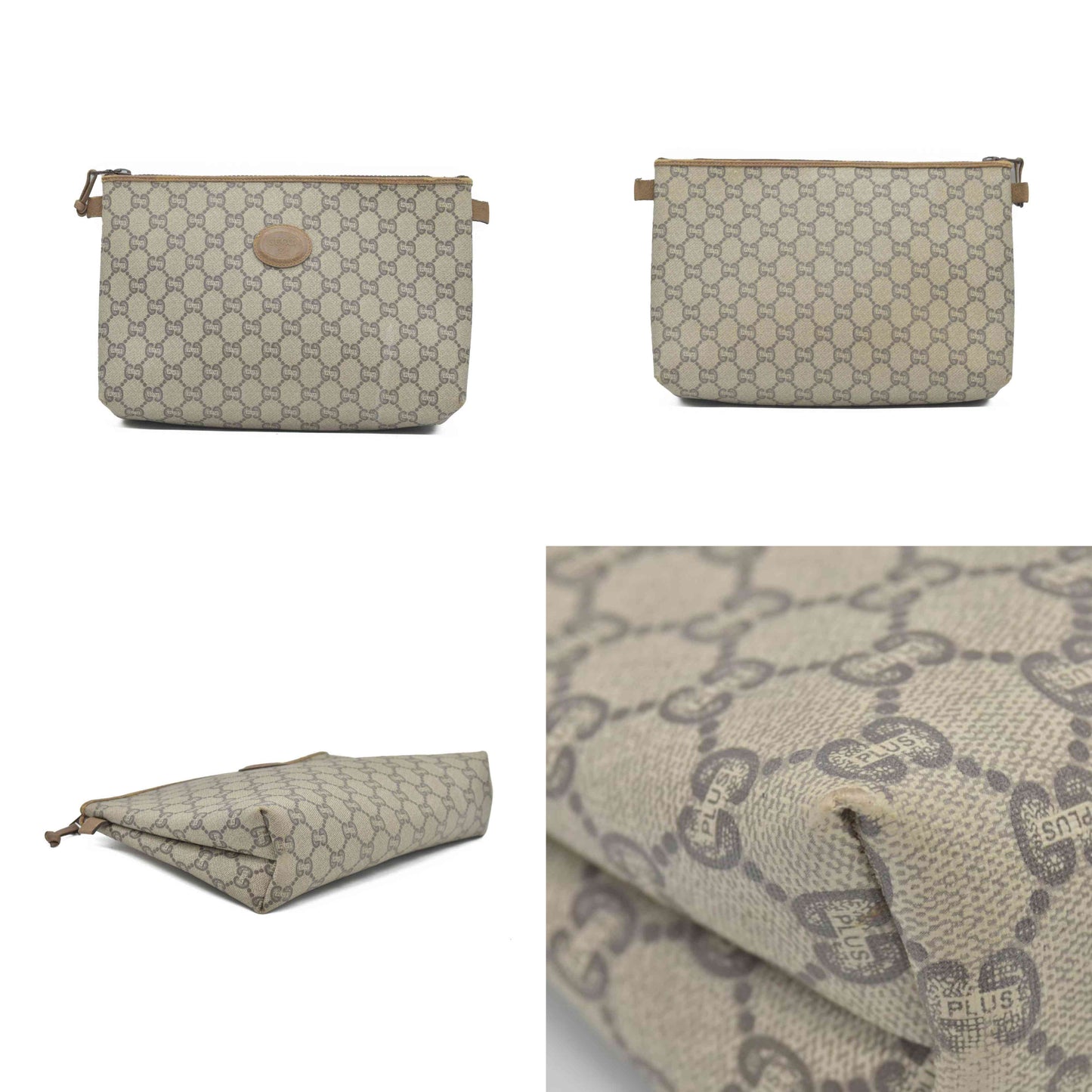 $880 Gucci GG Gucci Plus PVC Leather Pouch Clutch Bag