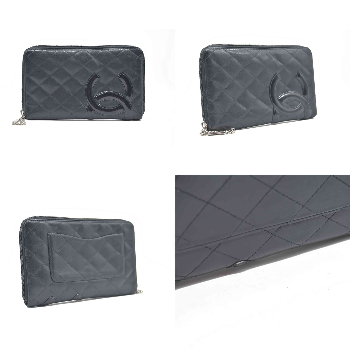 $1100 Chanel Calfskin Cambon Zip Around Organizer Wallet Black Used