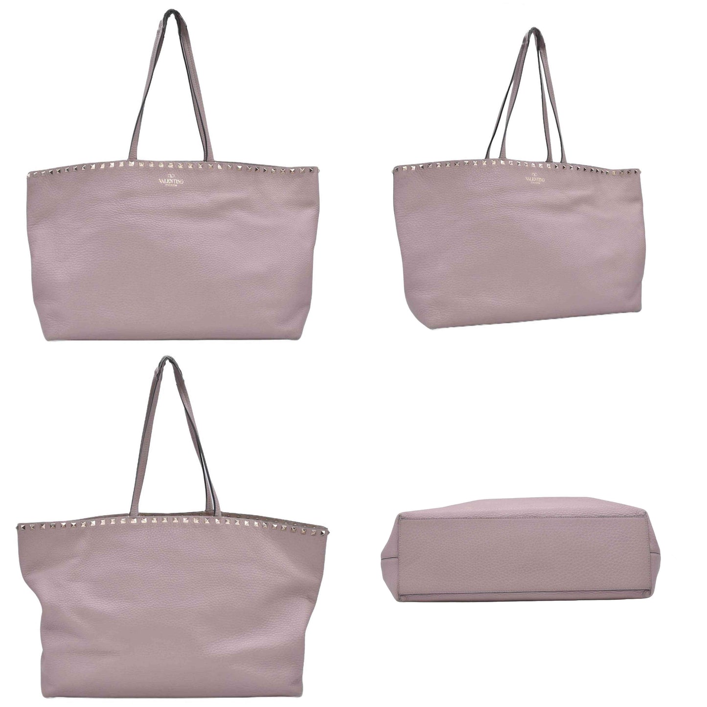 $1850 Valentino Garavani Grained Calfskin Small Rockstud Shoulder Tote Beige