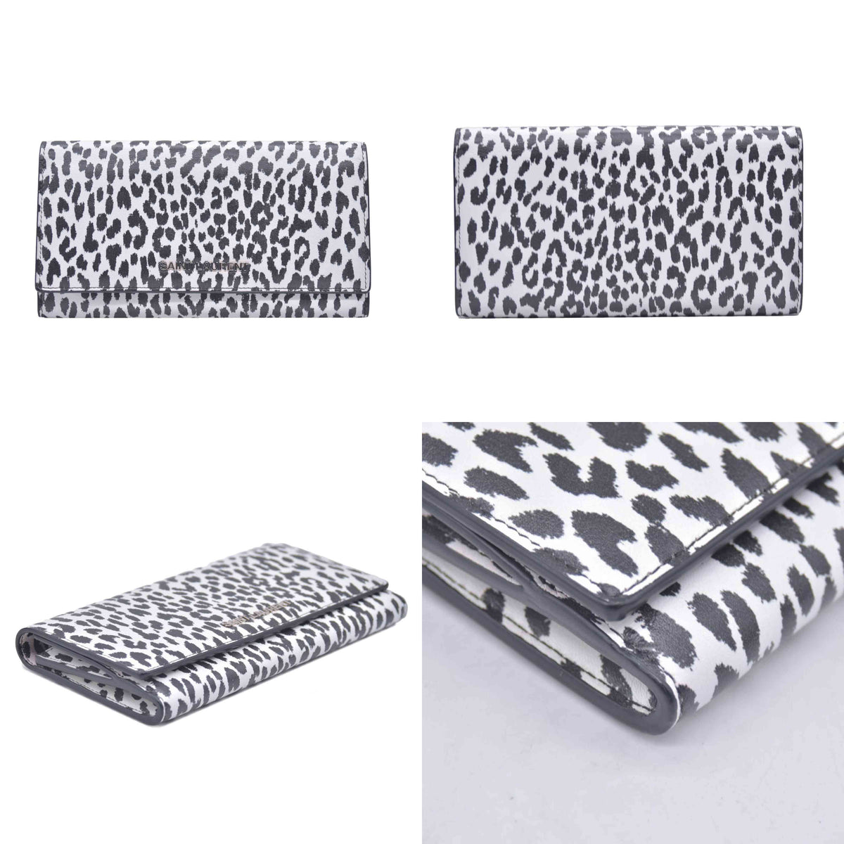 $999 Yves Saint Laurent Leopard Print Calfskin Bifold Wallet Clutch CONSIGNMENT 10020996