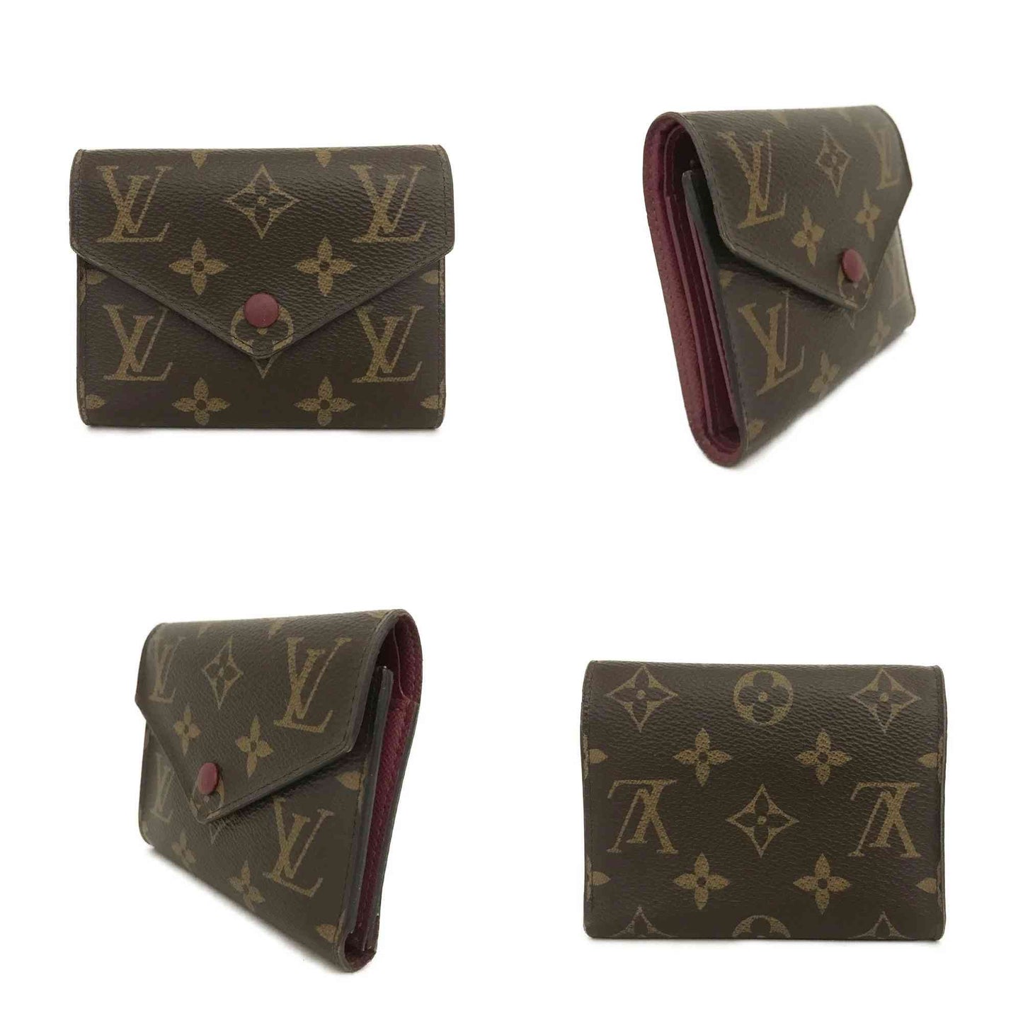 $605 2020 Louis Vuitton Monogram Victorine Trifold Wallet Fuchsia Interior FY0220