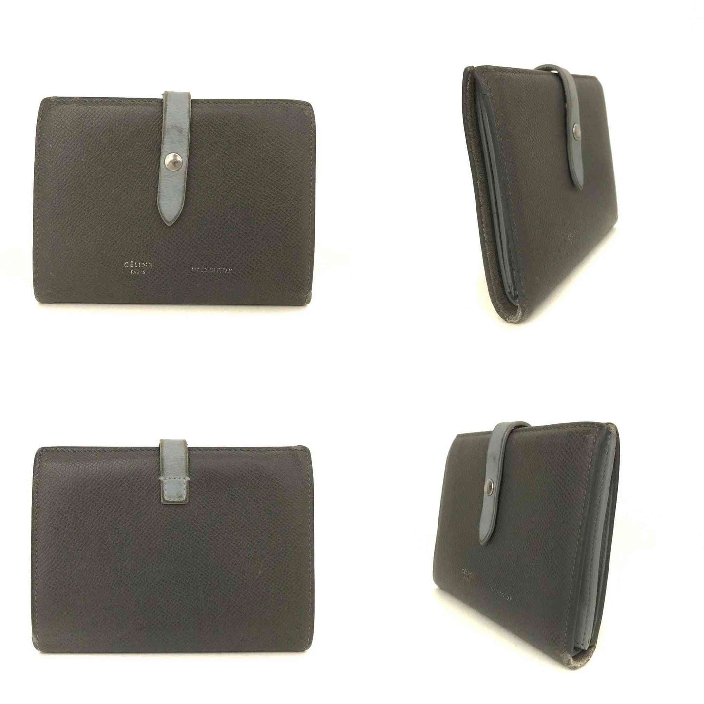 $810 Celine Grained Calfskin Medium Multifunction Strap Wallet Pebble Mineral