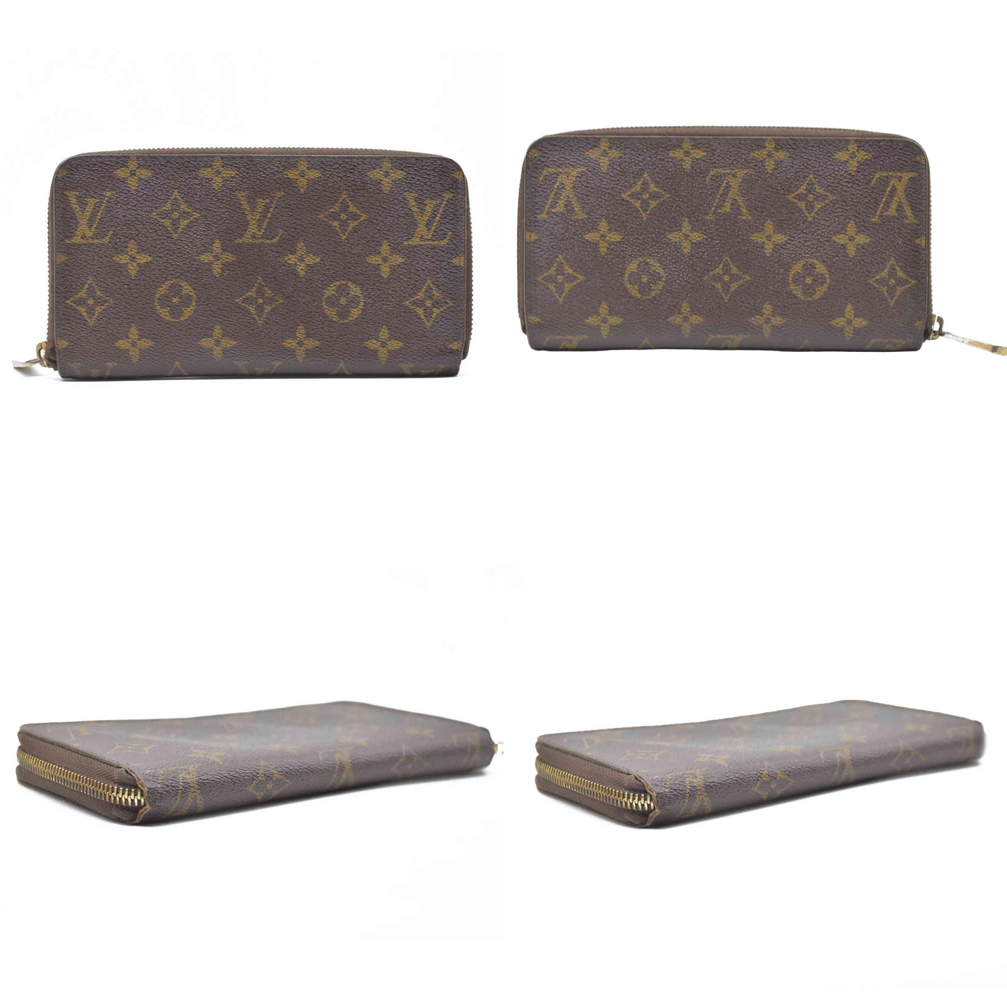 $915 Louis Vuitton Monogram Zippy Zip Around Long Wallet Purse Brown SP0028