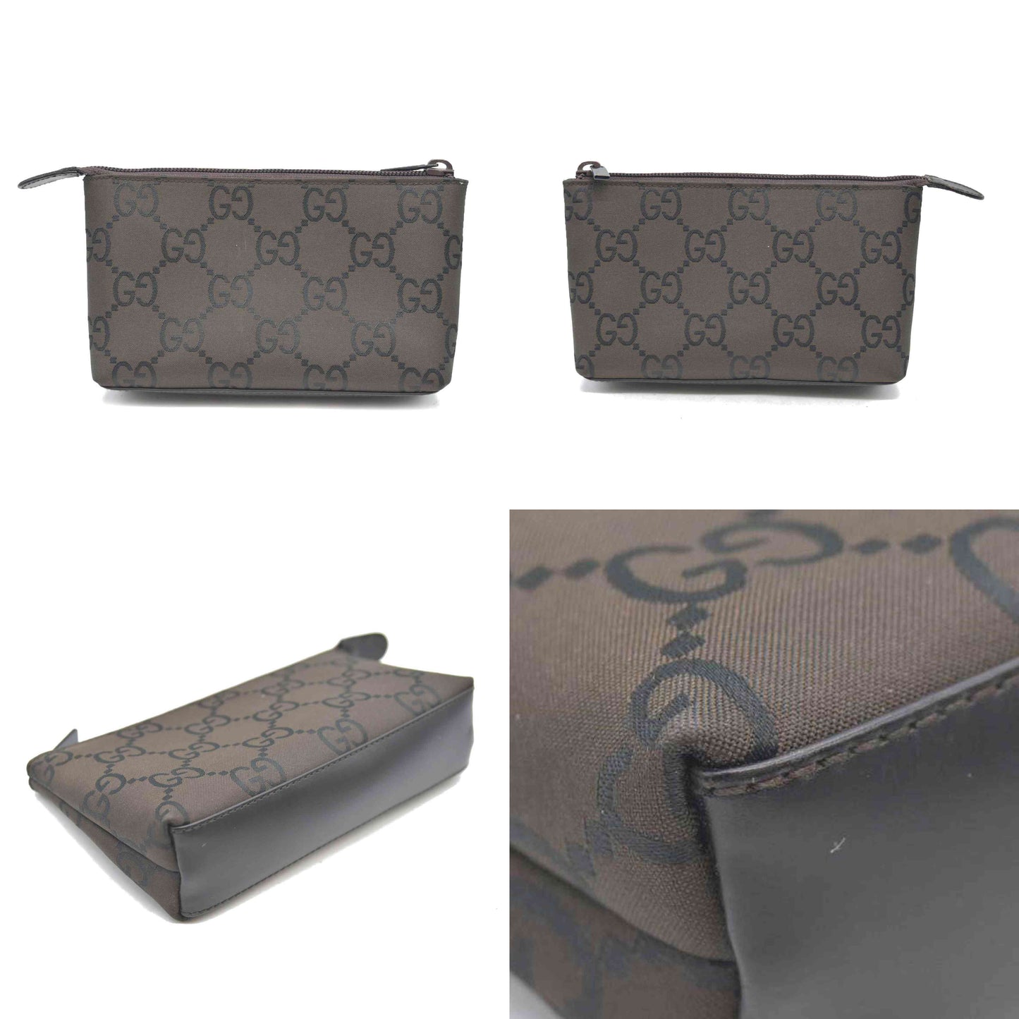 Gucci  Nylon Monogram Cosmetic Pouch Brown
