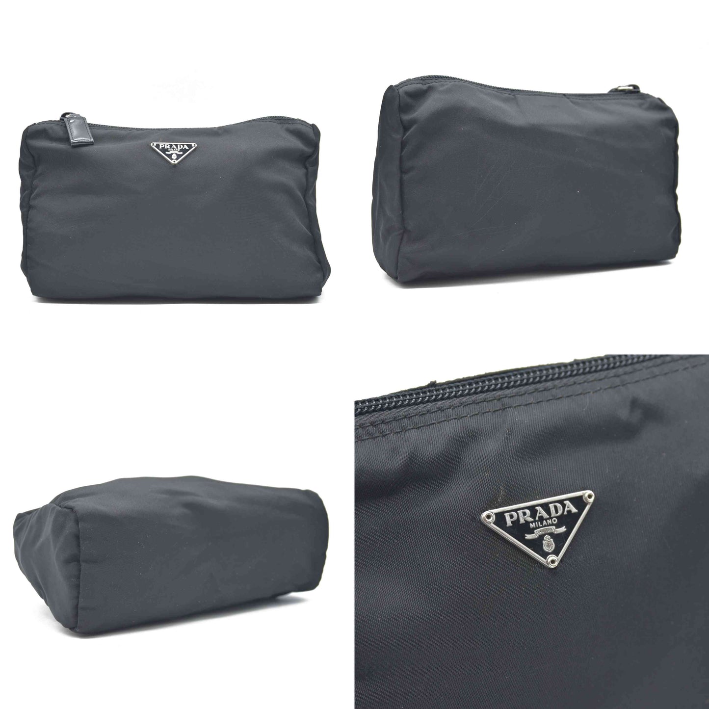 $825 Prada Black Tessuto Nylon Medium Pouch Clutch Bag