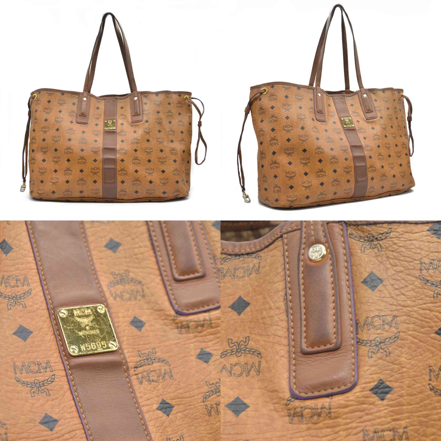 $740 MCM  Visetos Large Liz Reversible Shopper Tote Cognac