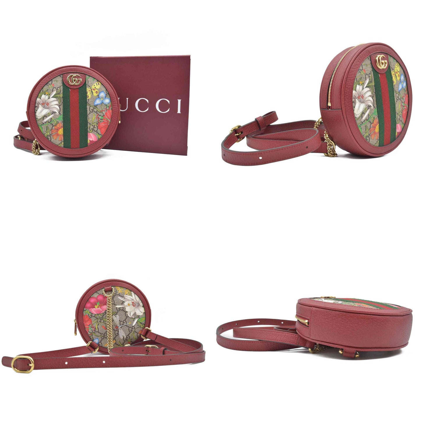 $1690 Gucci GG Supreme Monogram Web Flora Mini Ophidia Round Backpack Red CONSIGNMENT