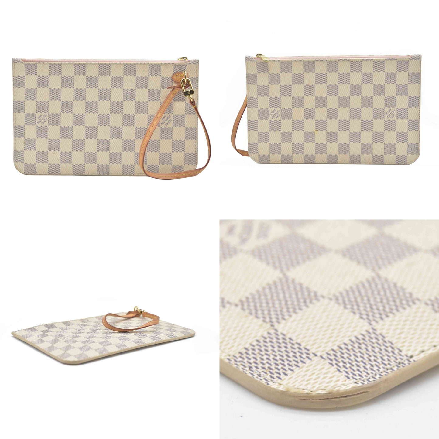 AUCTION $600 Louis Vuitton  Damier Azur Neverfull MM GM Pochette Rose Ballerine