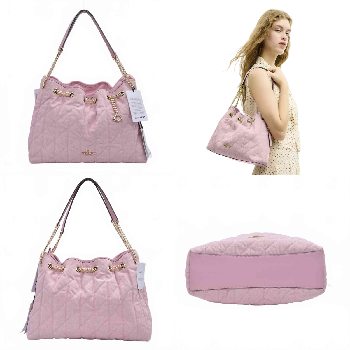 $375 NWT COACH Evelyn Shoulder Bag In Loved Denim With Quilting And Charm CONSIGNMENT