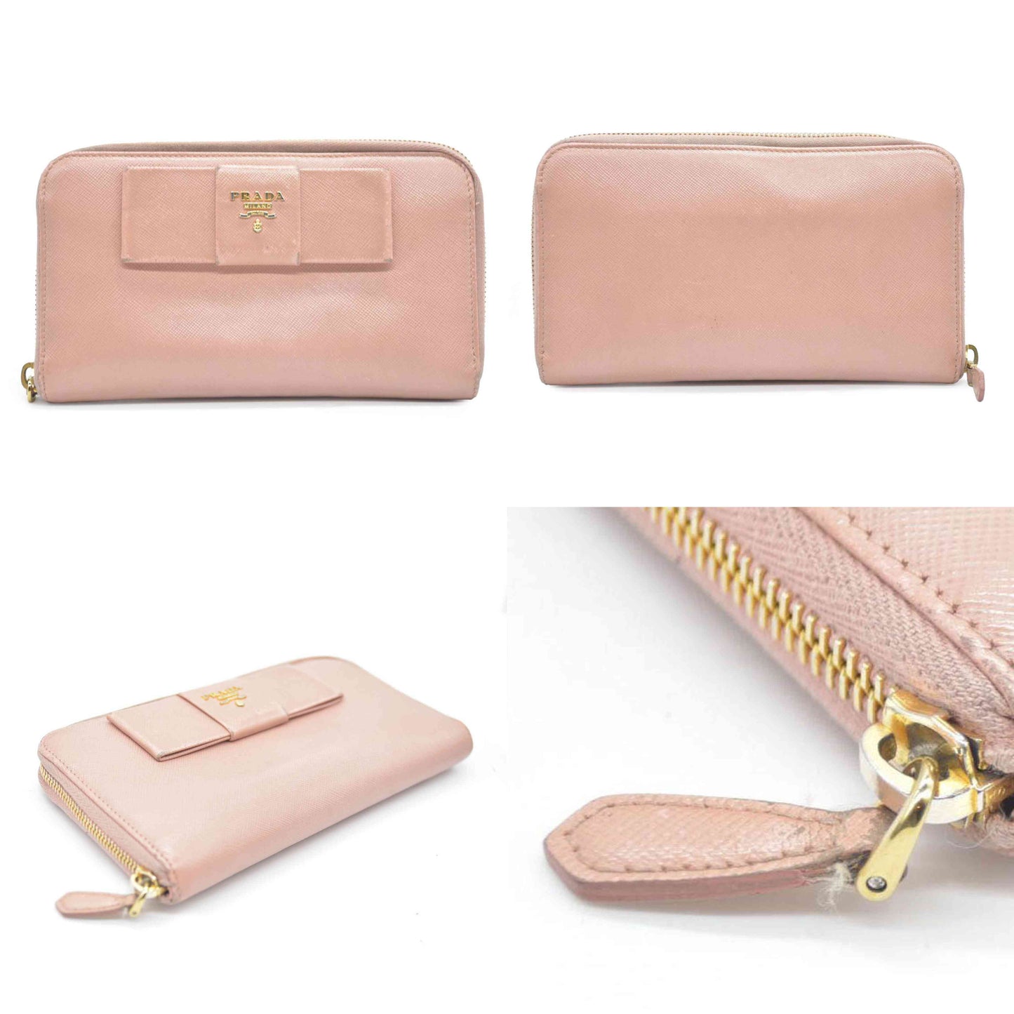 PRADA Saffiano Ribbon Leather Zip Around Long Wallet Pink