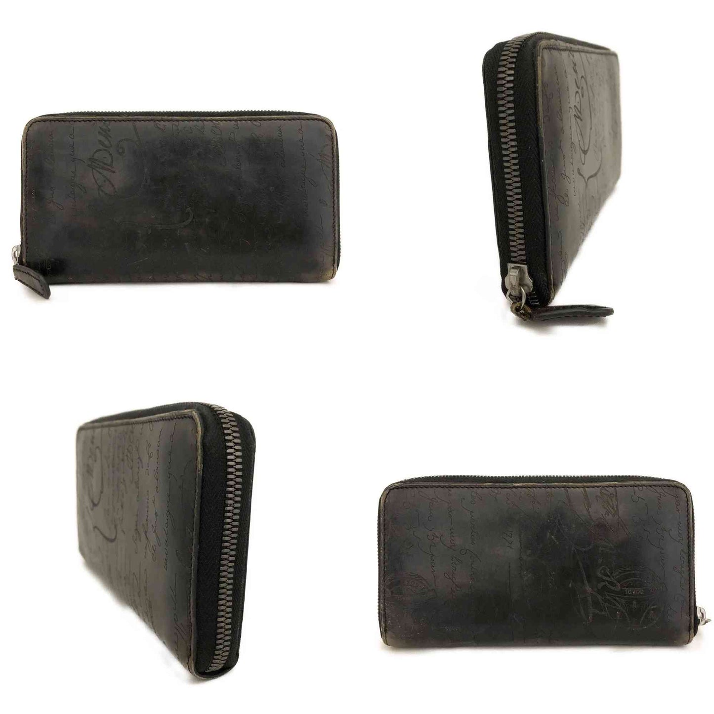 $1800 Berluti Calligraphy Itauba Long Zipped Wallet Venezia Calf Leather