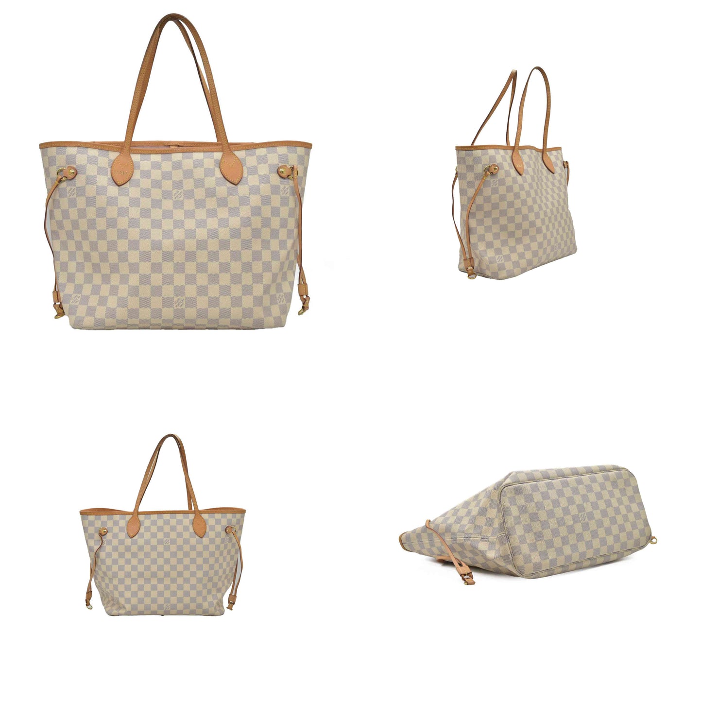 $2170 Louis Vuitton Damier Azur Neverfull MM Rose Ballerine FL4158