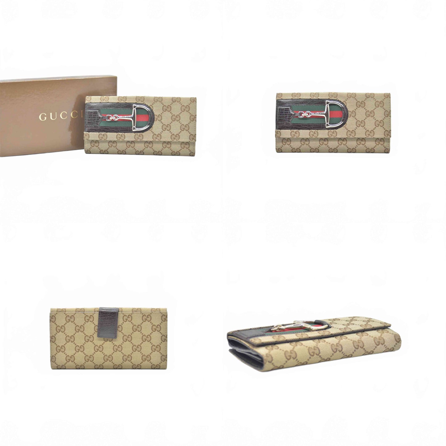 $425 Gucci Beige Ebony GG Canvas Hasler Continental Wallet CONSIGNMENT
