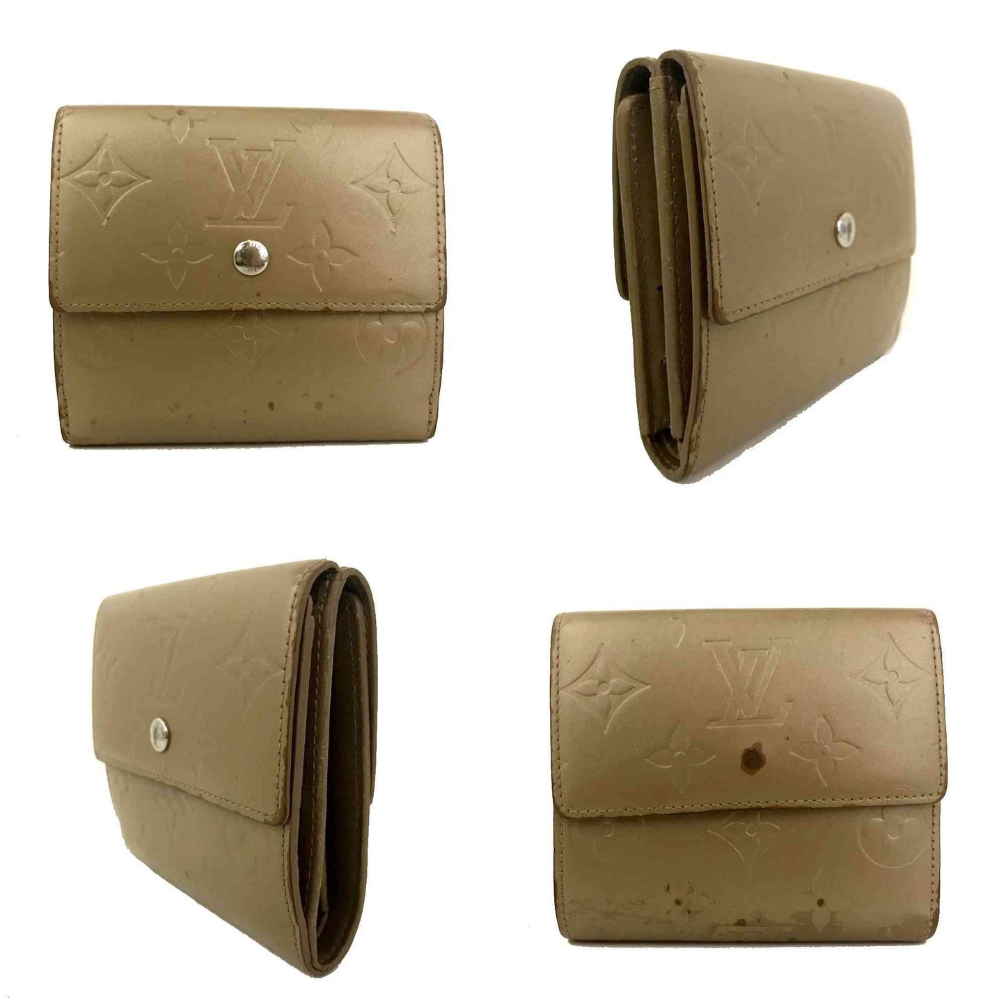 Louis Vuitton Monogram Mat Portefeiulle Elise Trifold Wallet Beige TH0044