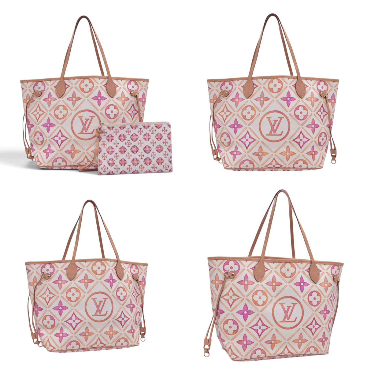 $3100 LOUIS VUITTON Monogram Resort Tile Neverfull MM Rose Clair Pink RFID 10021362