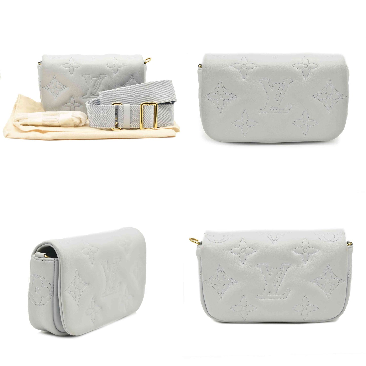 Louis Vuitton Calfskin Bubblegram Wallet On Strap Ice Blue