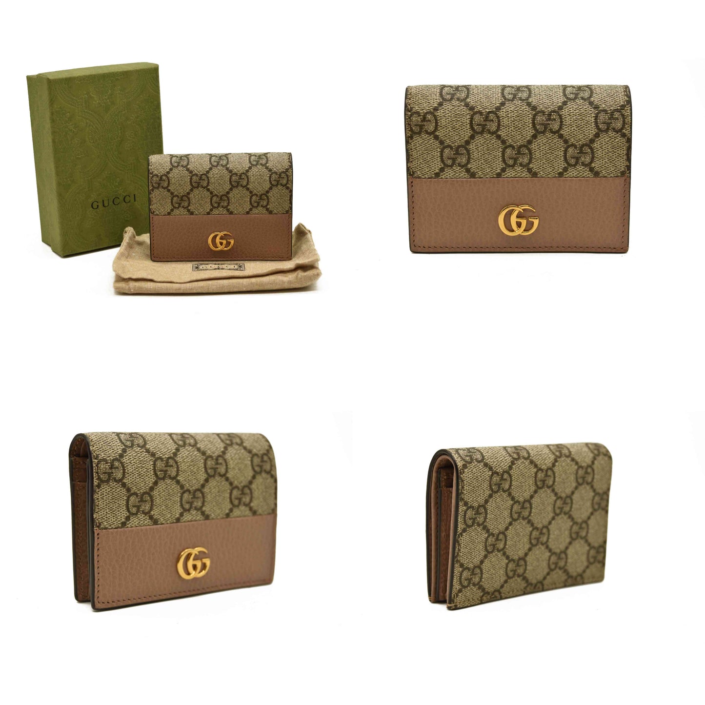 Gucci  Dollar Calfskin GG Supreme Monogram GG Marmont Card Case Beige Ophidia