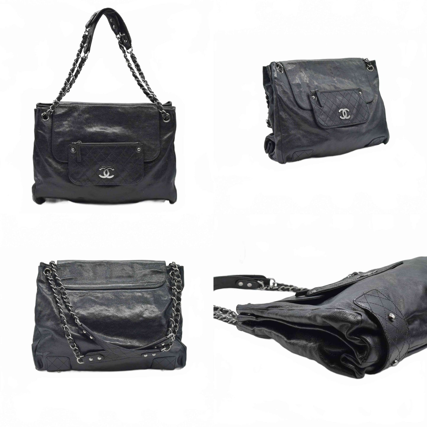 $2700 Chanel Glazed Caviar Pocket In The City Tote Black CONSIGNMENT