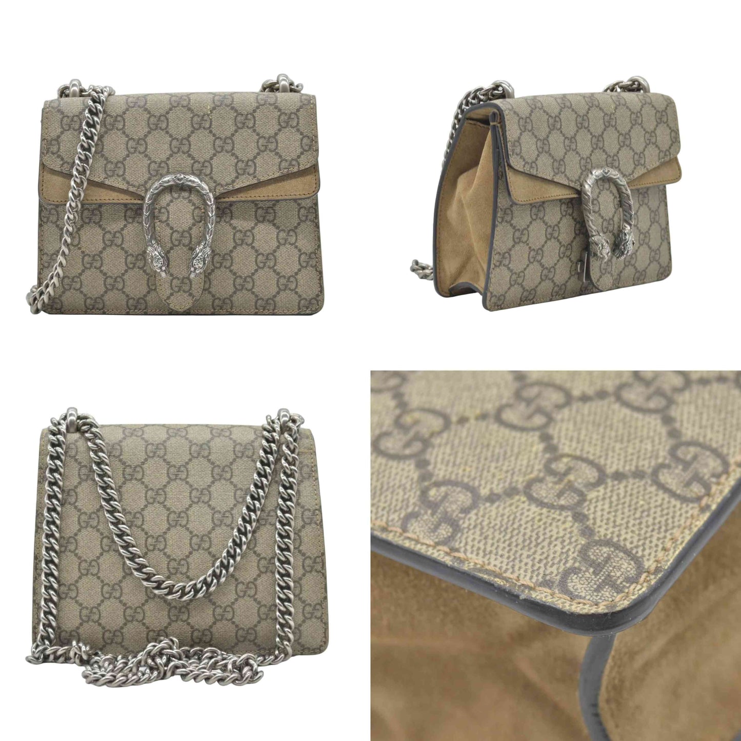 $2700 Gucci GG Supreme Monogram Mini Dionysus Shoulder Bag Taupe