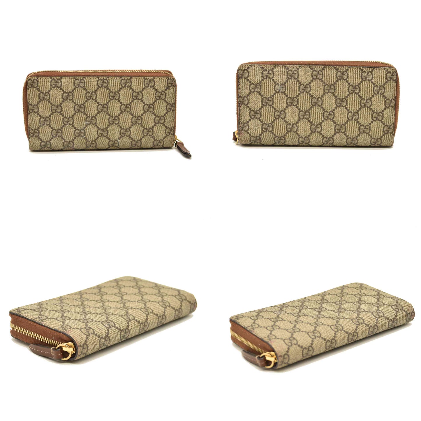 Gucci  GG Supreme Monogram Cuoio Toscano Zip Around Wallet Beige Ebony Cuir