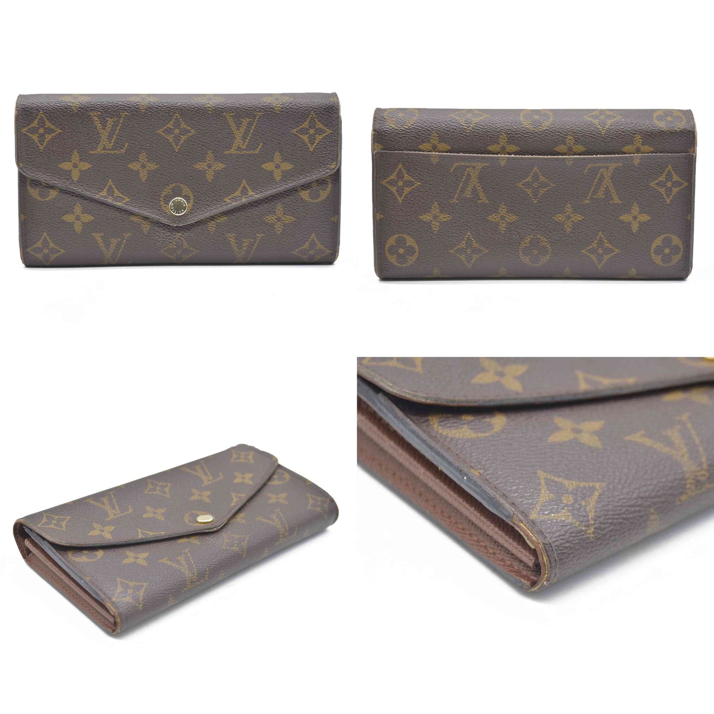 AUCTION $720 Louis Vuitton Monogram Portefeiulle Sarah Long Bifold Wallet Brown MI0166