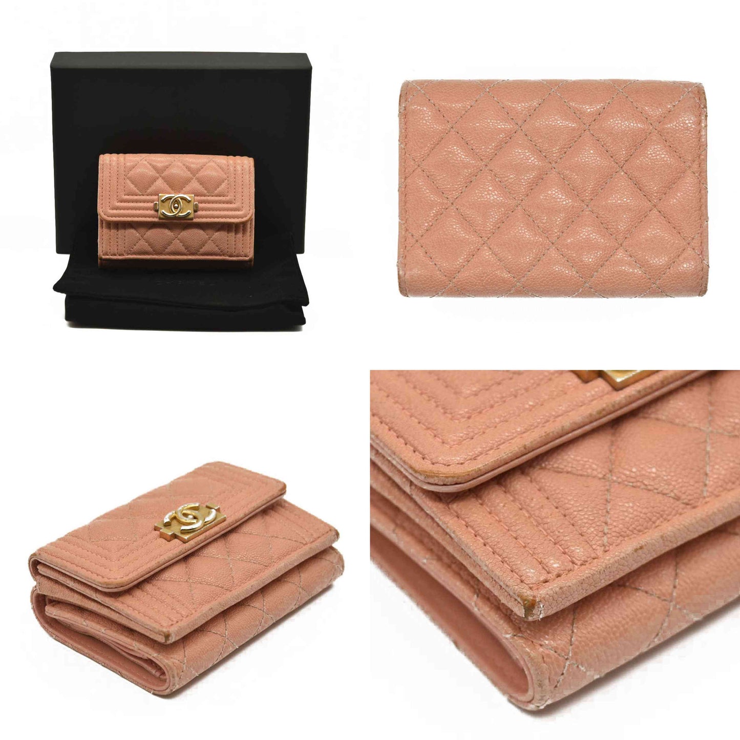 Chanel  Caviar Quilted Boy Flap Card Holder Wallet Light Pink 27*