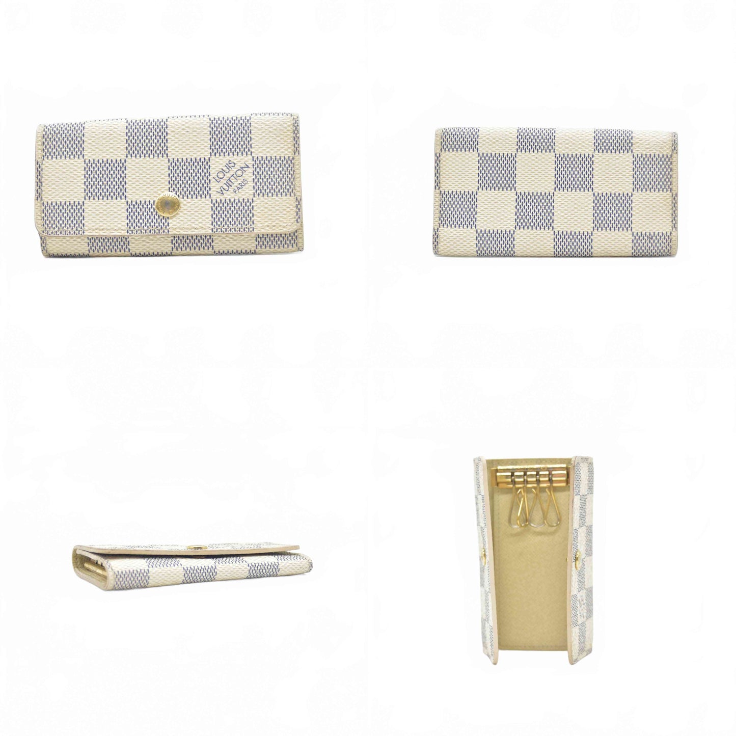 $345 2013 Louis Vuitton Damier Azur Multicles 4 Ring Key Case White CT1153 CONSIGNMENT