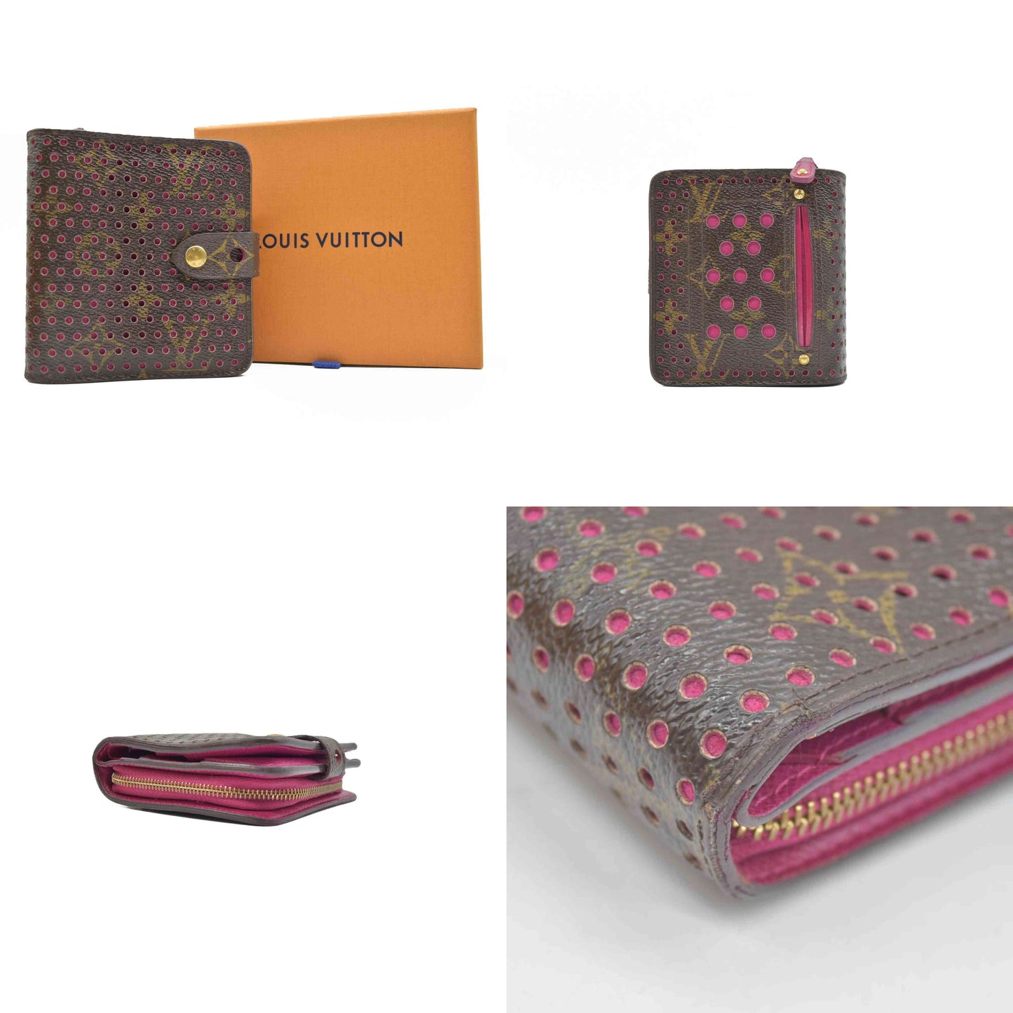 $640 2006 Louis Vuitton Monogram Perforated Compact Zipped Wallet Fuchsia CONSIGNMENT
